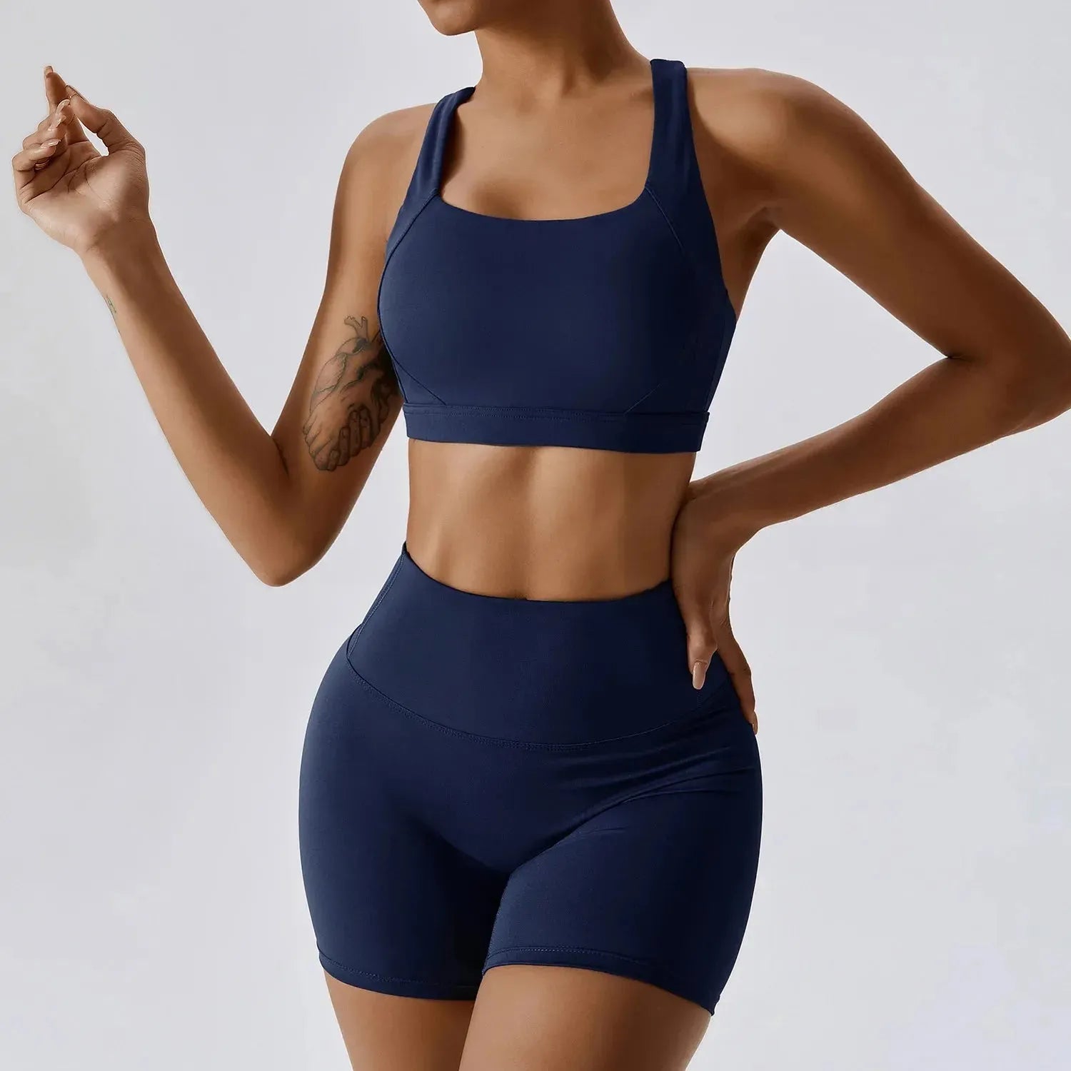 Nude Feeling Yoga Sport Sets for Women - Summer Fitness Workout Clothes with Cross Back Sports Bra & Gym Shorts | Perfect for Yoga, Running, Gym & Outdoor Activities