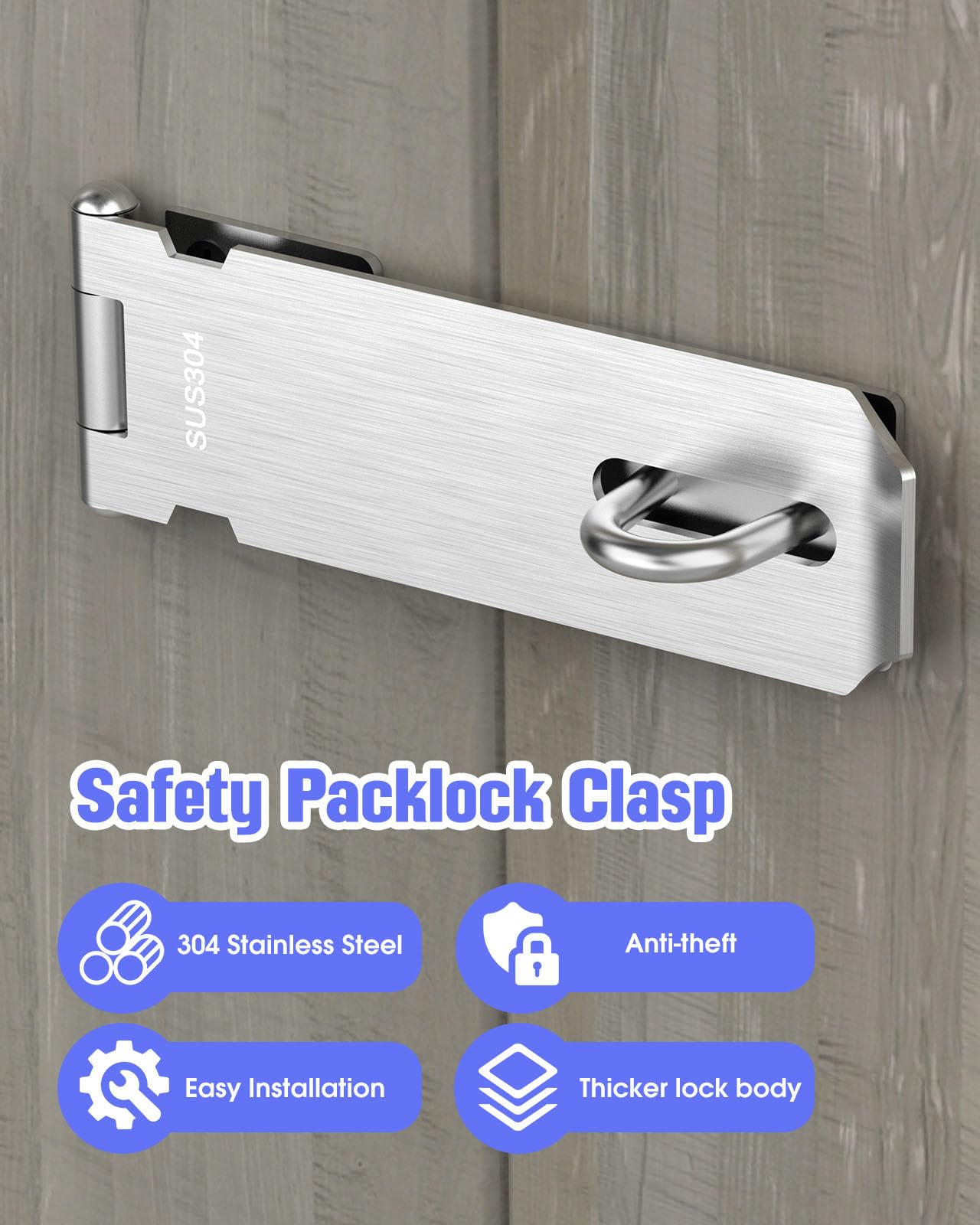 5 Inch Stainless Steel Door Lock Hasp Latch with Screws - Heavy Duty Gate Lock for Outside Doors, Sheds, Fence, Cabinets & Lockers - Secure Storage & Outdoor Protection (Silver, 1pc)