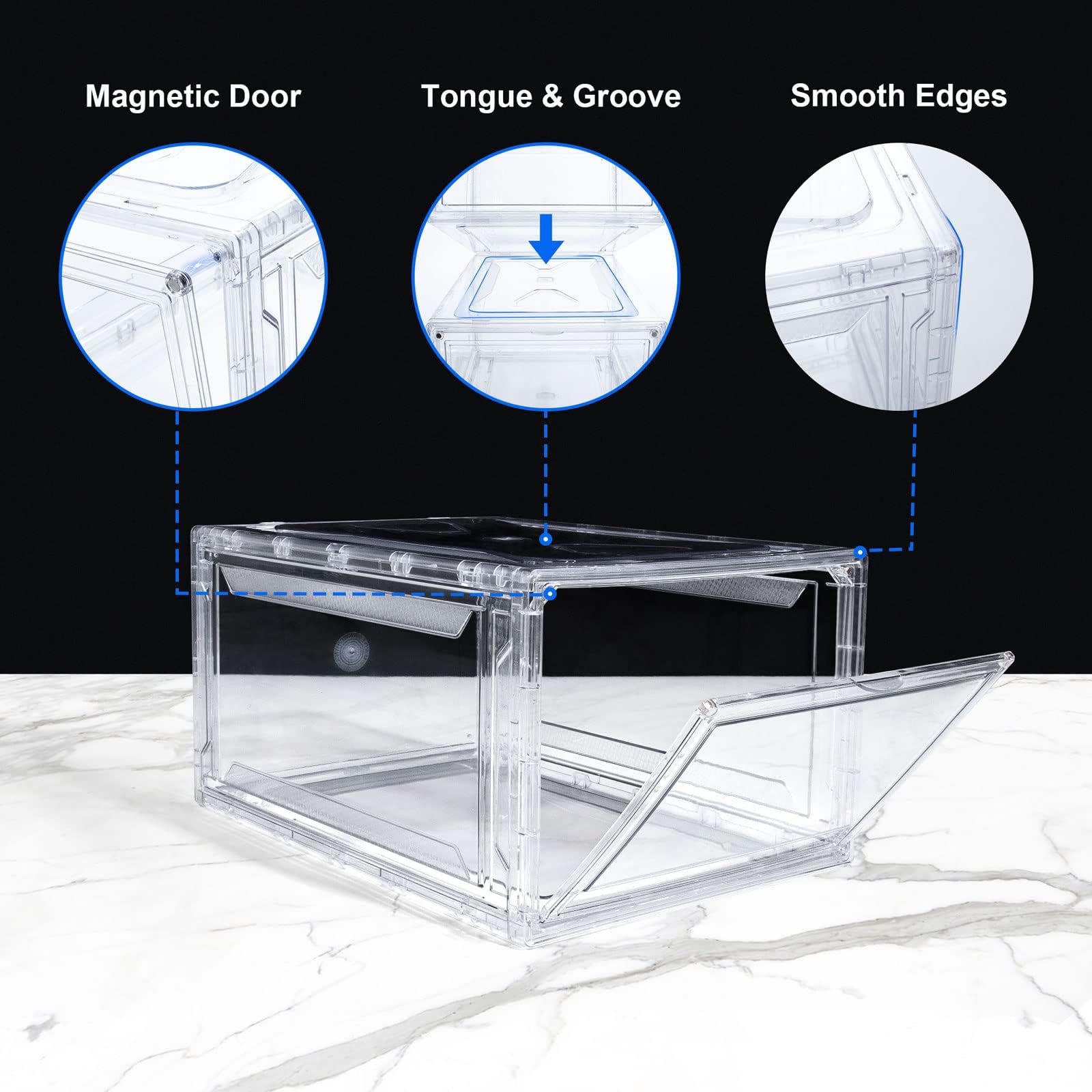 12 Pack Clear Acrylic Shoe Storage Boxes - Drop Front Stackable Sneaker Organizer for Size 15 | Perfect for Closet Organization, Sneaker Collection Display & Shoe Rack Storage