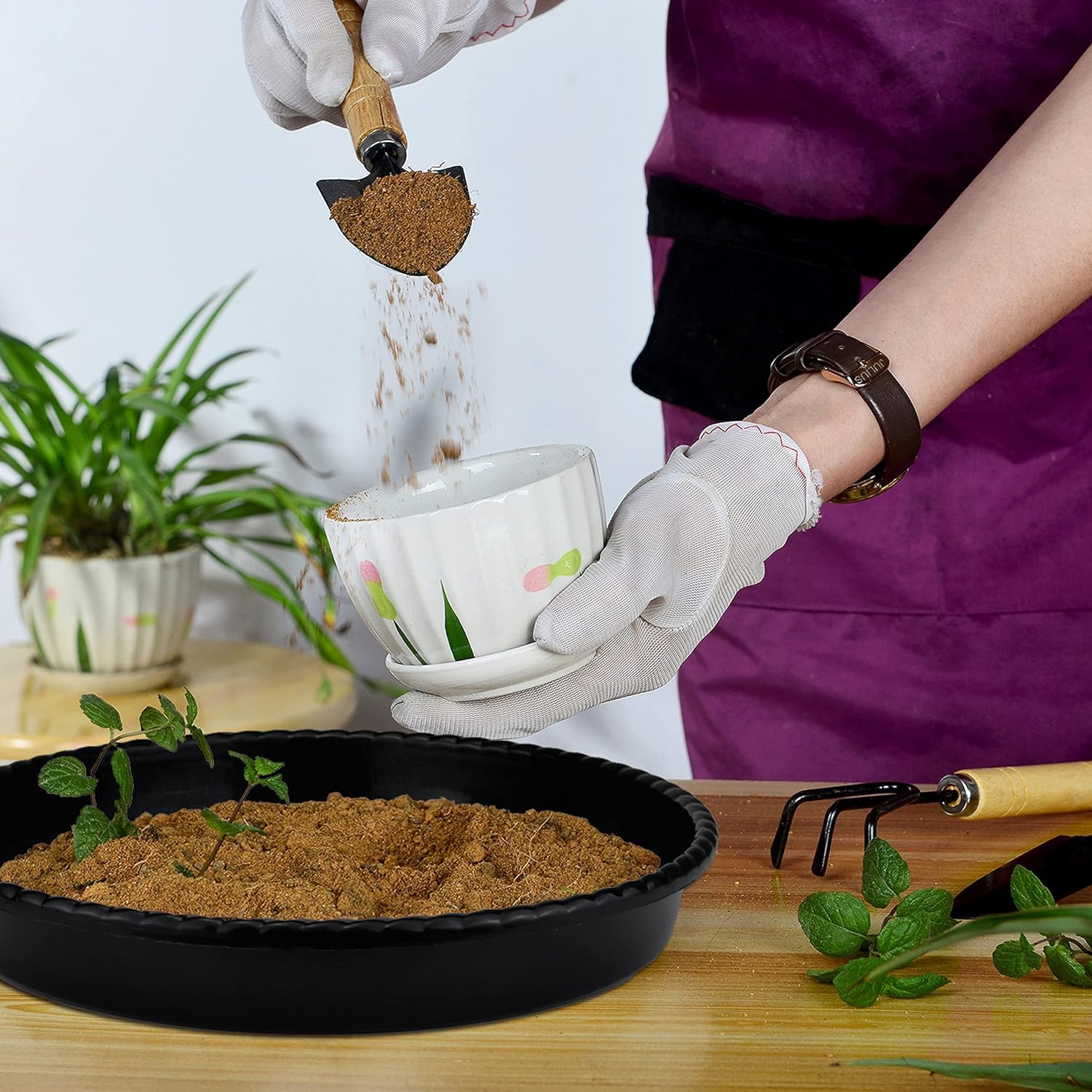 9 Packs Black Plastic Plant Saucers (8/10/12 inch) - Thick & Sturdy Plant Pot Trays for Indoor/Outdoor Use - Perfect for Garden, Balcony, and Patio Plant Drainage