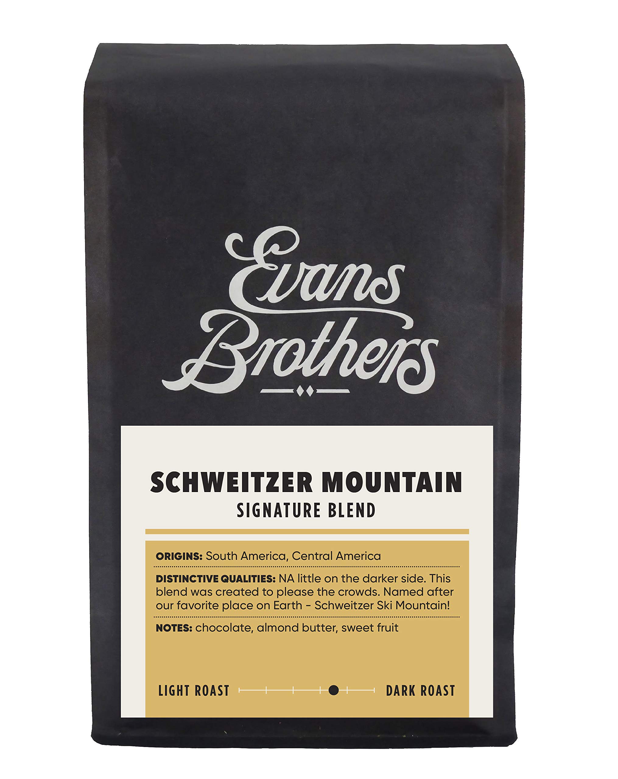 Evans Brothers Coffee Schweitzer Mountain Signature Blend - Premium Medium Roast Whole Bean Coffee, 12 Ounce Bag - Perfect for Home Brewing, Office & Camping