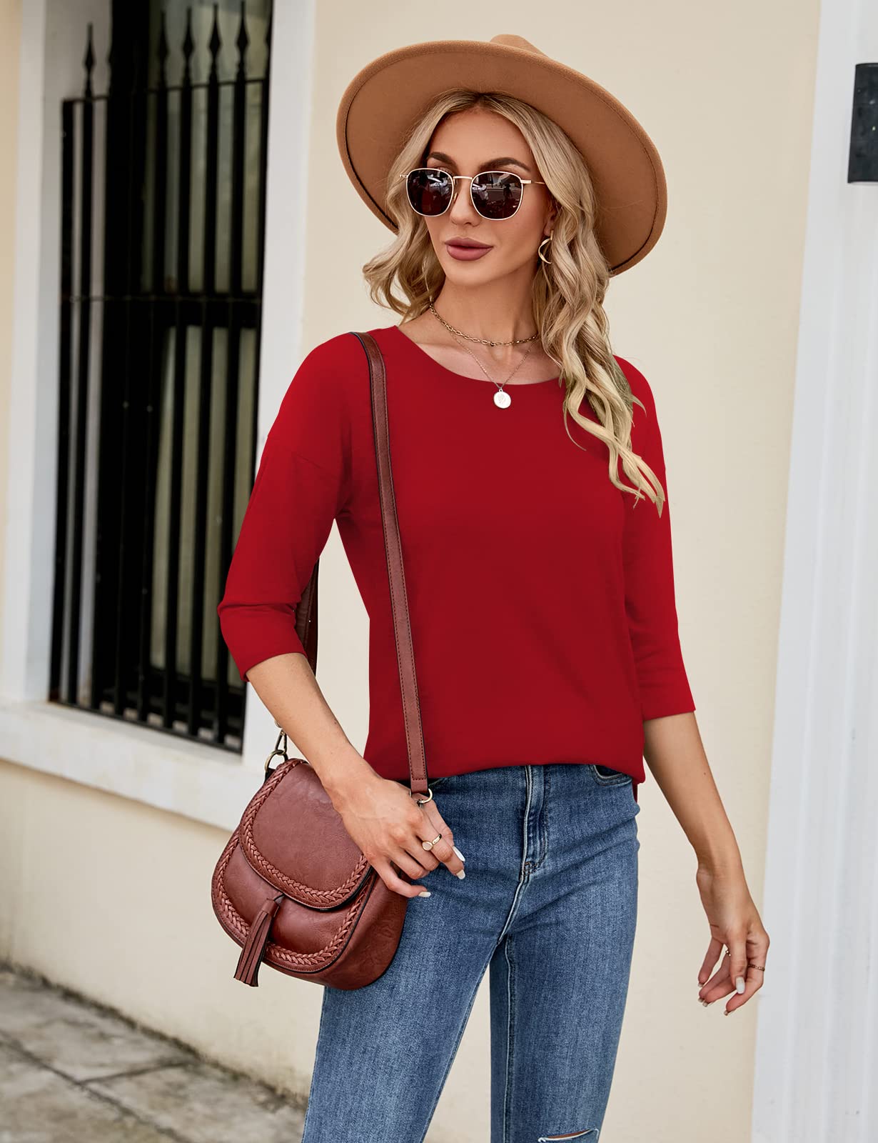 Kancystore Women's 3/4 Sleeve Casual Loose Fit Tunic Tops - Scoop Neck T-Shirt for Everyday Wear | Perfect for Work, Weekend & Layering