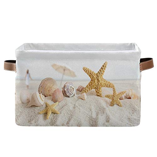SEULIFE Large Foldable Storage Basket with Handles - Collapsible Organizer Bin for Beach Toys, Bathroom, Kids Nursery & Closet - Perfect for Summer, Ocean & Seashell Themed Decor (1 Pack) | Great for Organizing Toys, Towels & Seasonal Items