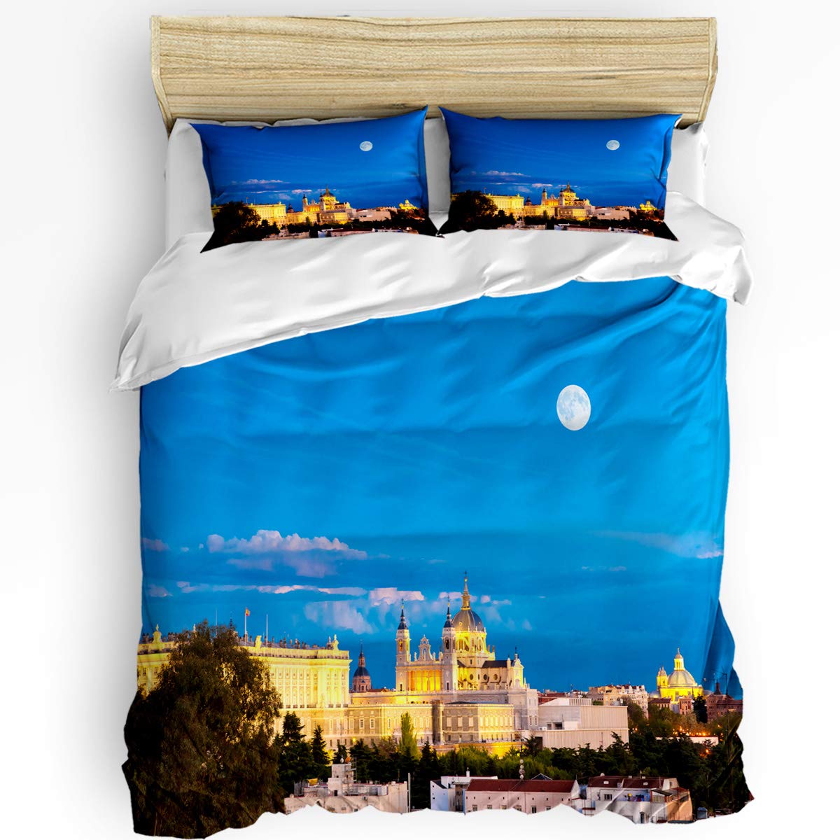 Printed 3-Piece Duvet Cover Set Twin Size - Madrid Nightscape Soft Comforter Cover with 2 Pillow Shams | Ultra Soft Bedding Set for Kids & Adults | Perfect for Guest Rooms, Dormitories & Cozy Bedrooms