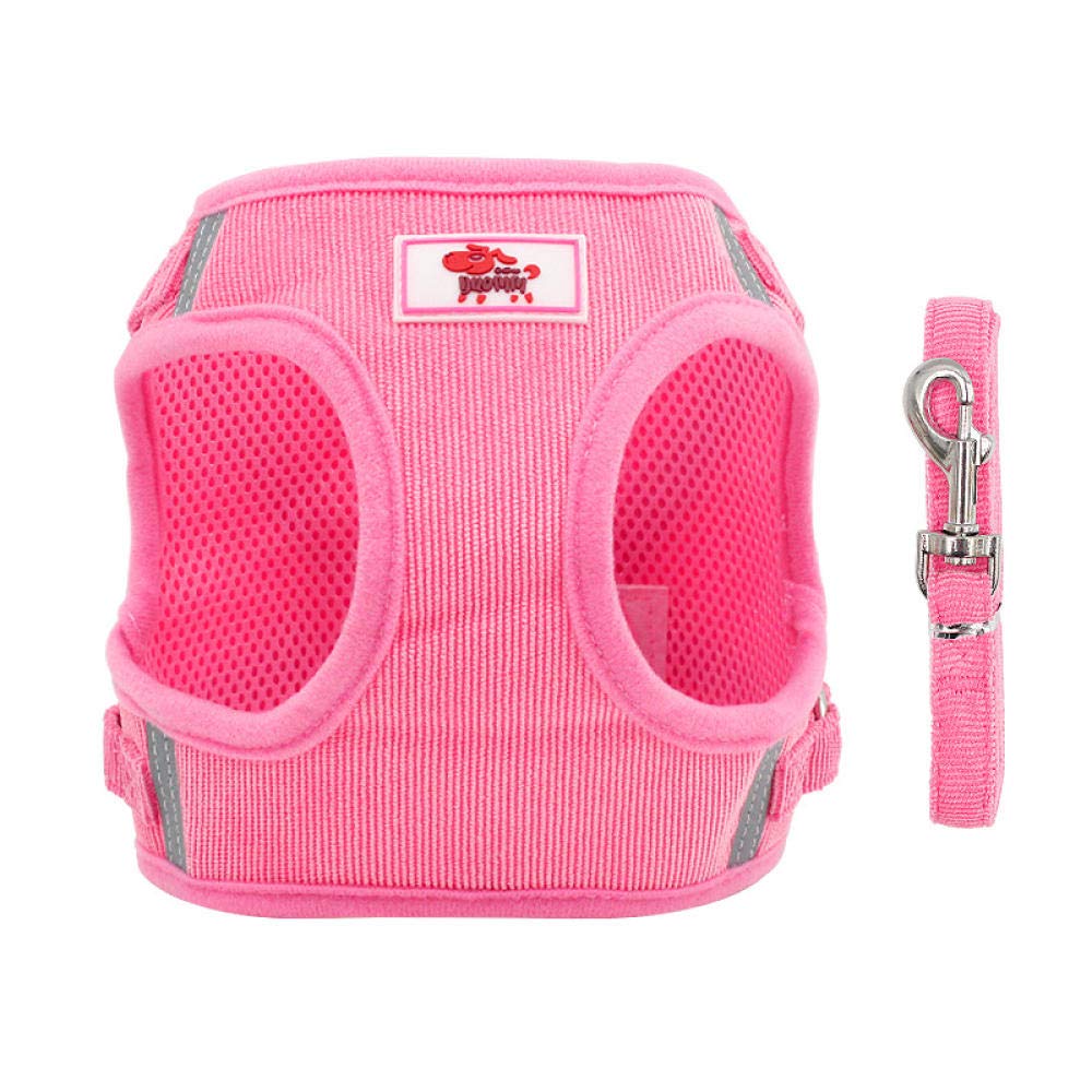 **No Pull Dog Harness Adjustable Pet Harness Collar and Leash Set for Small Dogs, Puppies & Cats - Breathable Corduroy Reflective Step-in Harness for Outdoor Training, Running & Walking - Pink (Size M)**    **Usage Scenarios:** Perfect for daily walks, outdoor adventures, training sessions, and nighttime safety with reflective strips. Ideal for small dogs, puppies, and cats.