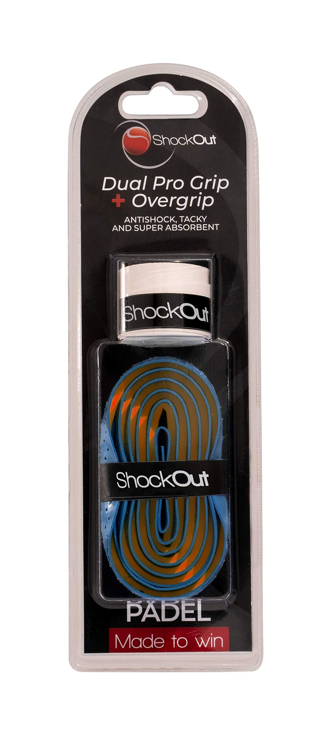 ShockOut Dual Pro Grip + Overgrip (Blue/Orange) - Enhanced Impact Absorption & Superior Grip for Tennis, Badminton & Squash Racket Sports