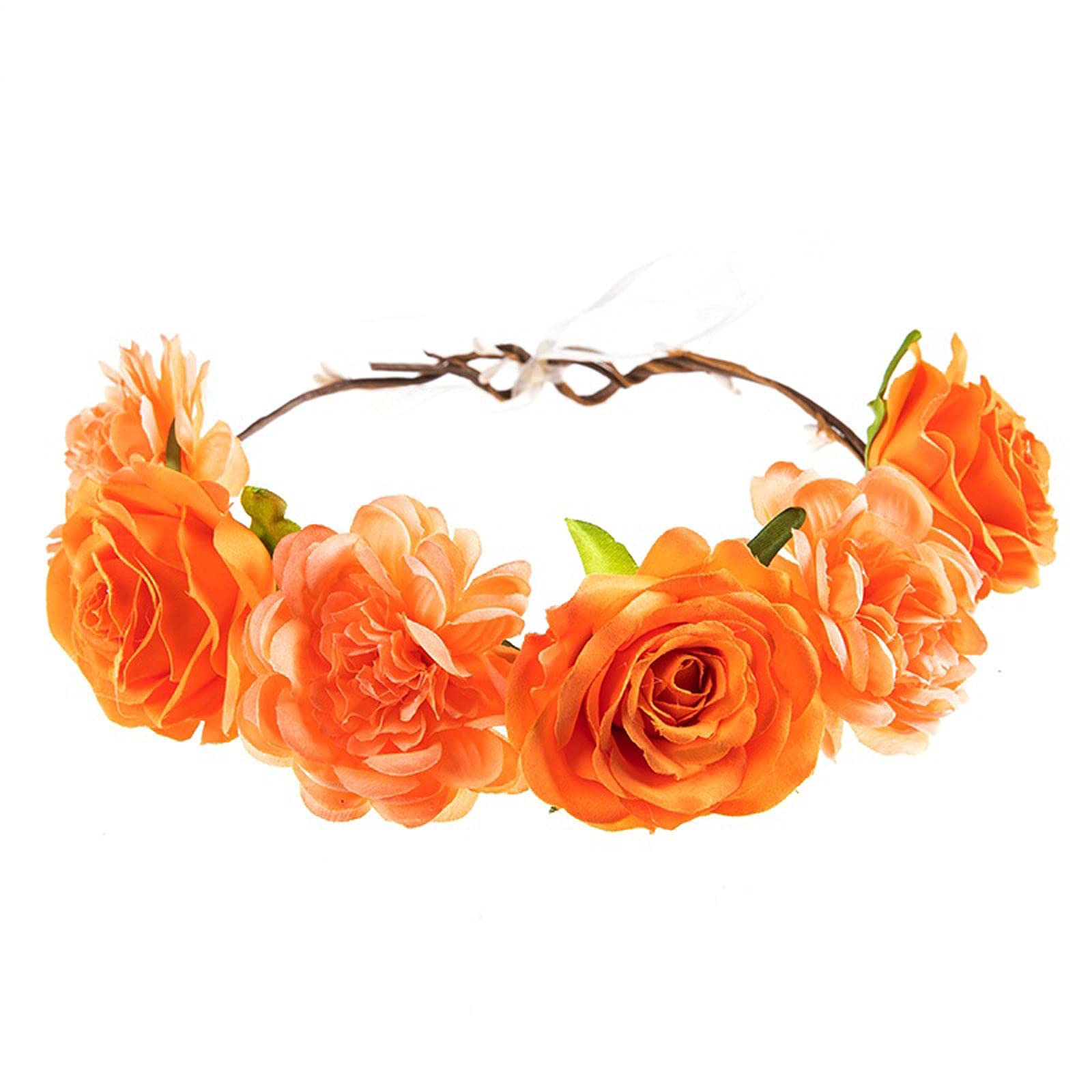 SHOBDW Orange Floral Wreath Headband - Women's Flower Hair Garland Crown for Birthday Parties, Photography, Carnivals, and Festive Events