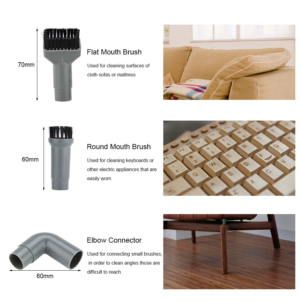 9-Piece Universal Vacuum Cleaner Nozzle Attachment Kit with Brushes, Tubes & Connectors - Perfect for Dirt, Sawdust, Pet Hair & Furniture Cleaning - Ideal for Home, Car, Office & Workshop Use