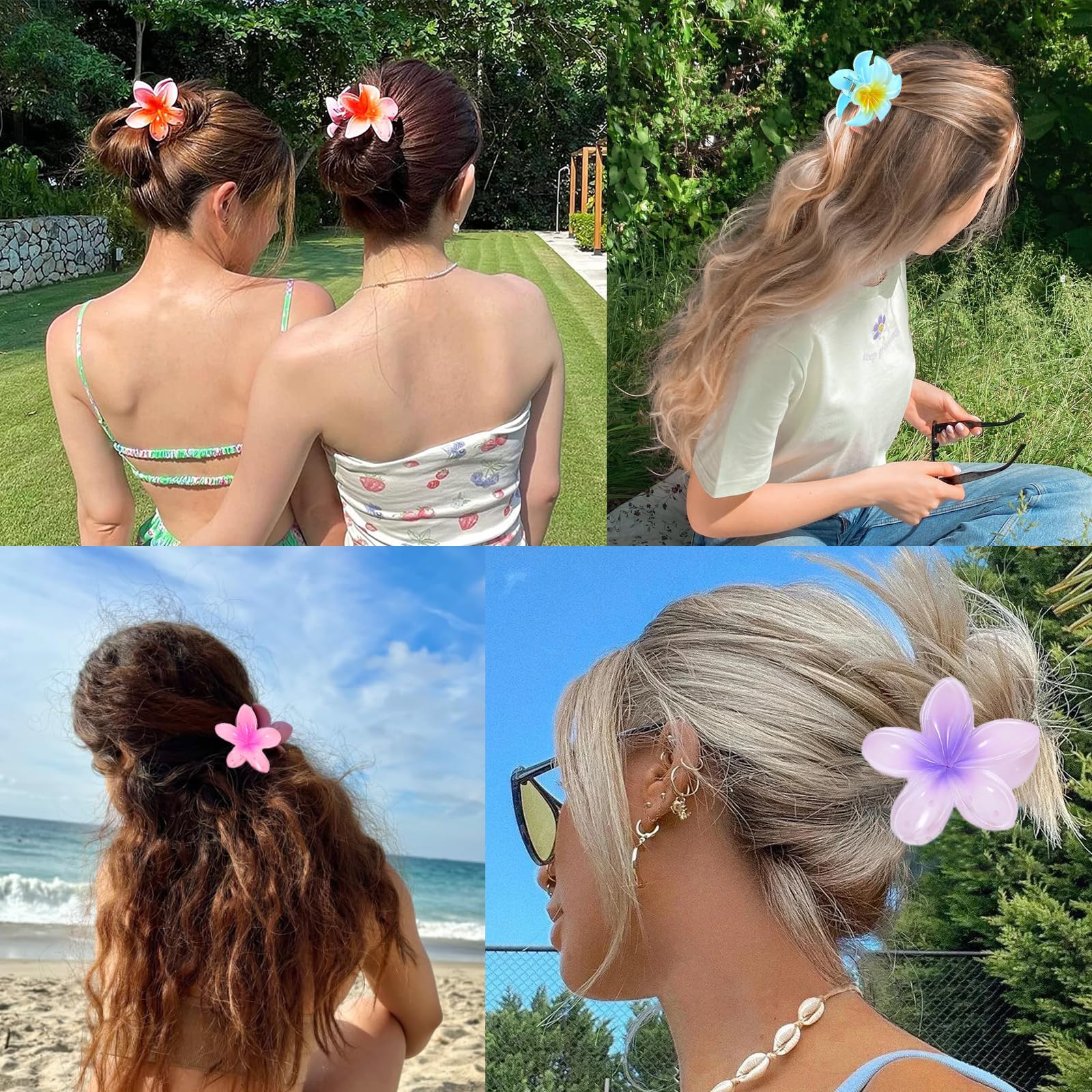 Hawaiian Flower Hair Claw Clips - Large Non-Slip Hair Clips for Women & Girls (6pcs) - Strong Hold for Thin & Thick Hair - Perfect for Beach, Summer & Boho Style Outfits