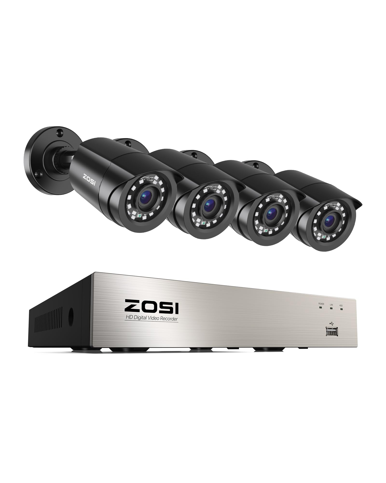 ZOSI 3K Lite Security Camera System Indoor Outdoor with AI Human/Vehicle Detection - 4pcs 1080P Weatherproof Surveillance Cameras, Night Vision & Remote Access - 8CH H.265+ CCTV DVR (No HDD) - Perfect for Home Security, Business Monitoring & Property Protection