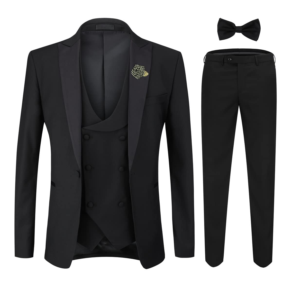 YFFUSHI Men's Slim Fit 3 Piece Suit Set - One Button Blazer, Vest & Trousers for Prom, Wedding, Business & Formal Occasions