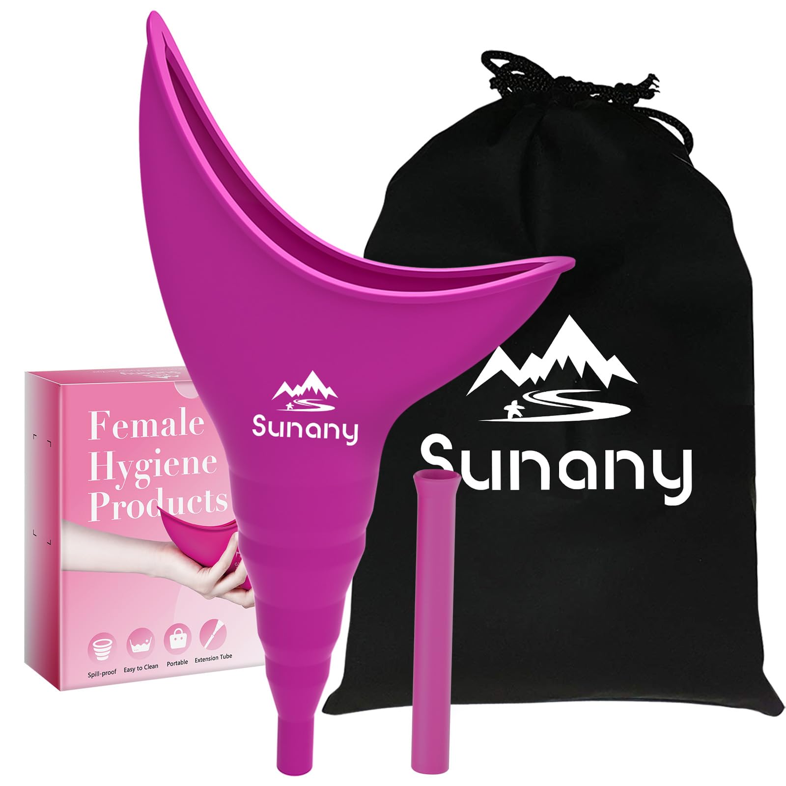 Sunany Female Urinal with Silicone Funnel - Portable Standing Pee Device for Women - Reusable Outdoor Travel Urinal - Perfect for Camping, Hiking, Road Trips & Emergency Use