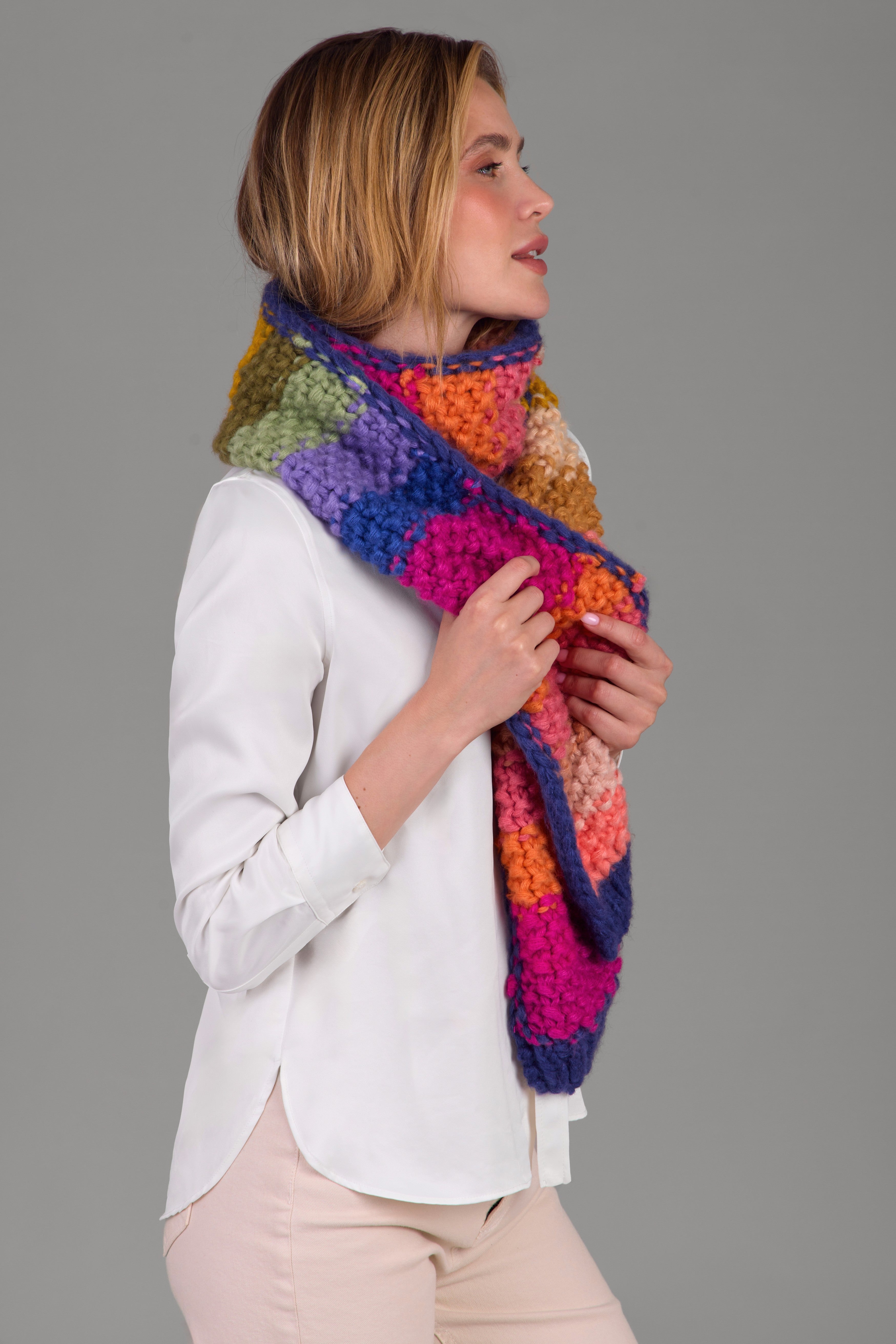 Rainbow Chunky Knit Scarf - Soft Warm Winter Scarf for Women & Men - Perfect for Cold Weather, Outdoor Activities & Fashion Accessories