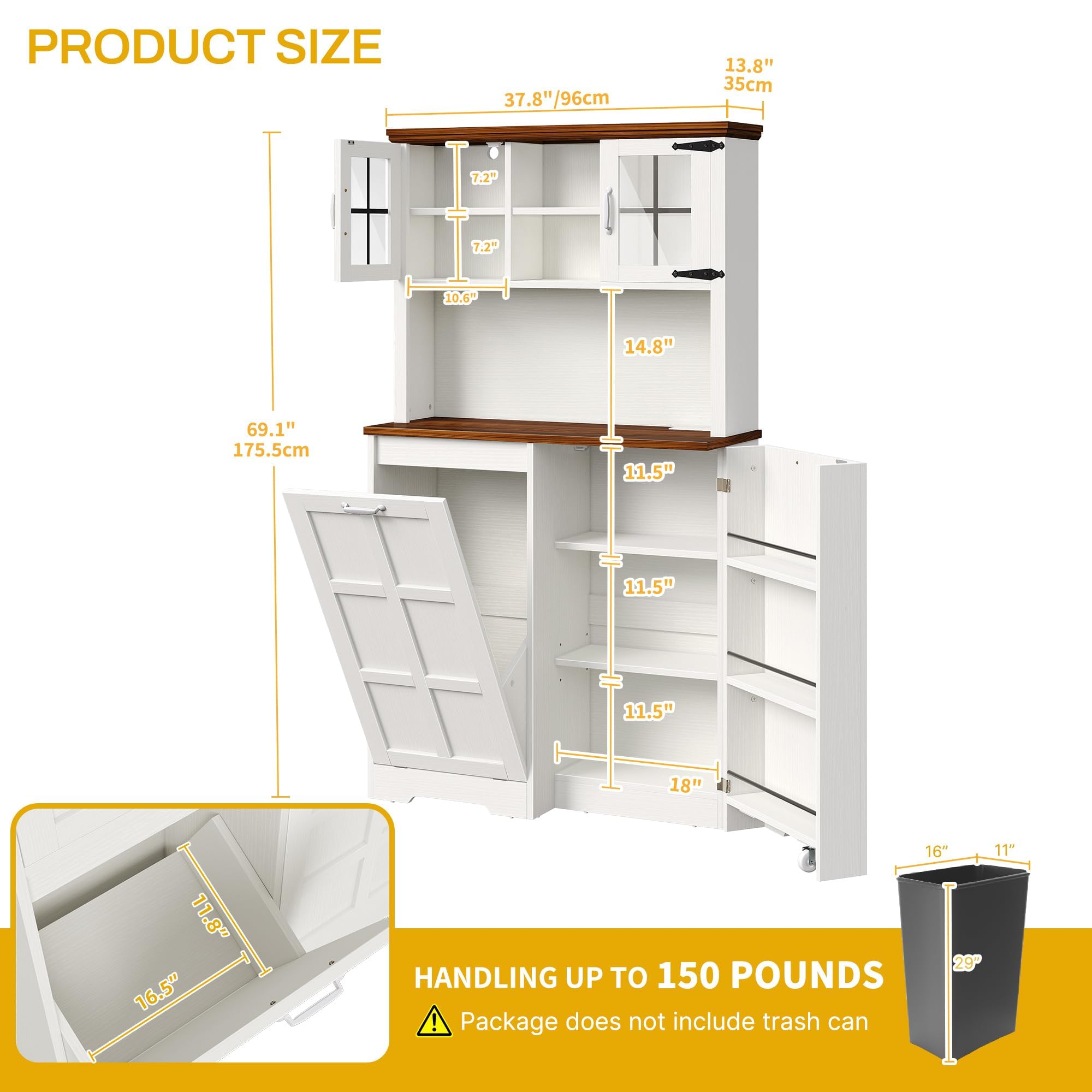 DWVO 13 Gallon Tilt-Out Trash Can Cabinet - Freestanding Kitchen Pantry Storage with Shelves & Door - White Oak Finish for Small Spaces & Apartment Kitchens