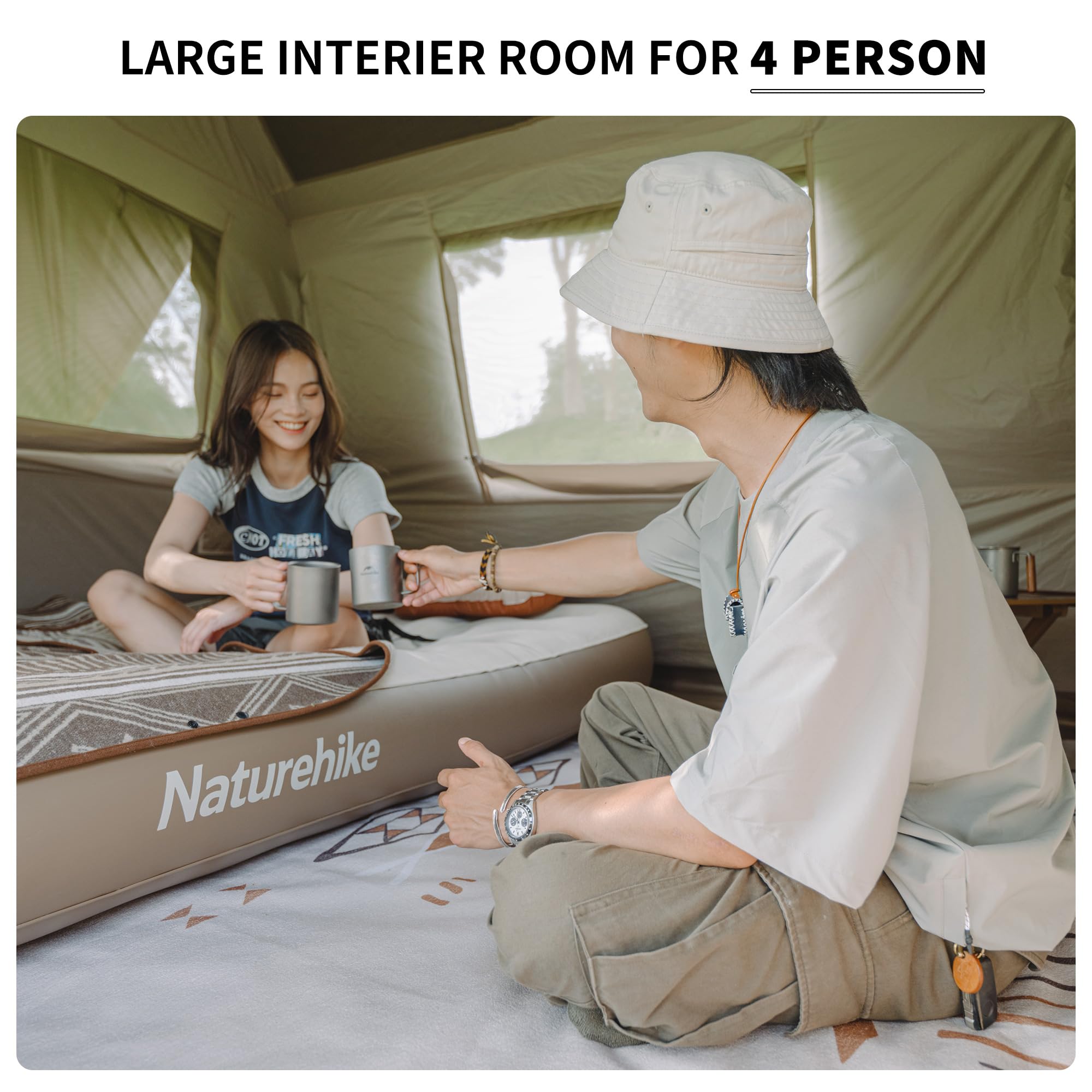 Naturehike Village Camping Tent - 4/6/8 Person Instant Setup Family Tent for Outdoor Adventures, Car Camping & Backpacking | Waterproof & Spacious Shelter for Camping Trips, Hiking & Beach Outings