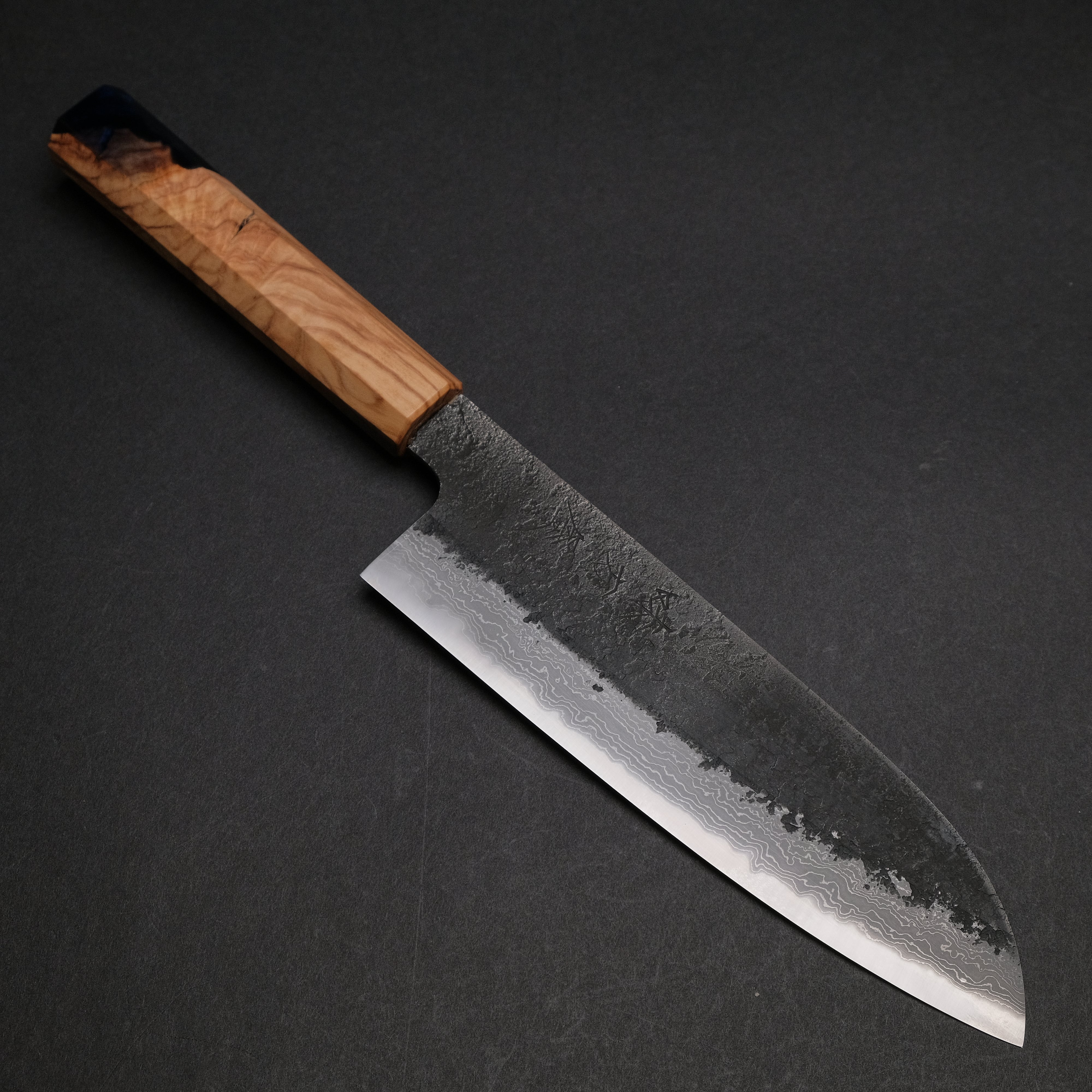 Premium Ajikataya White #2 Nashiji Damascus Santoku Knife 180mm - Olive Wood & Resin Handle (#49) - Perfect for Sushi, Vegetables & Meat Slicing - Japanese Chef's Knife for Home & Professional Kitchens