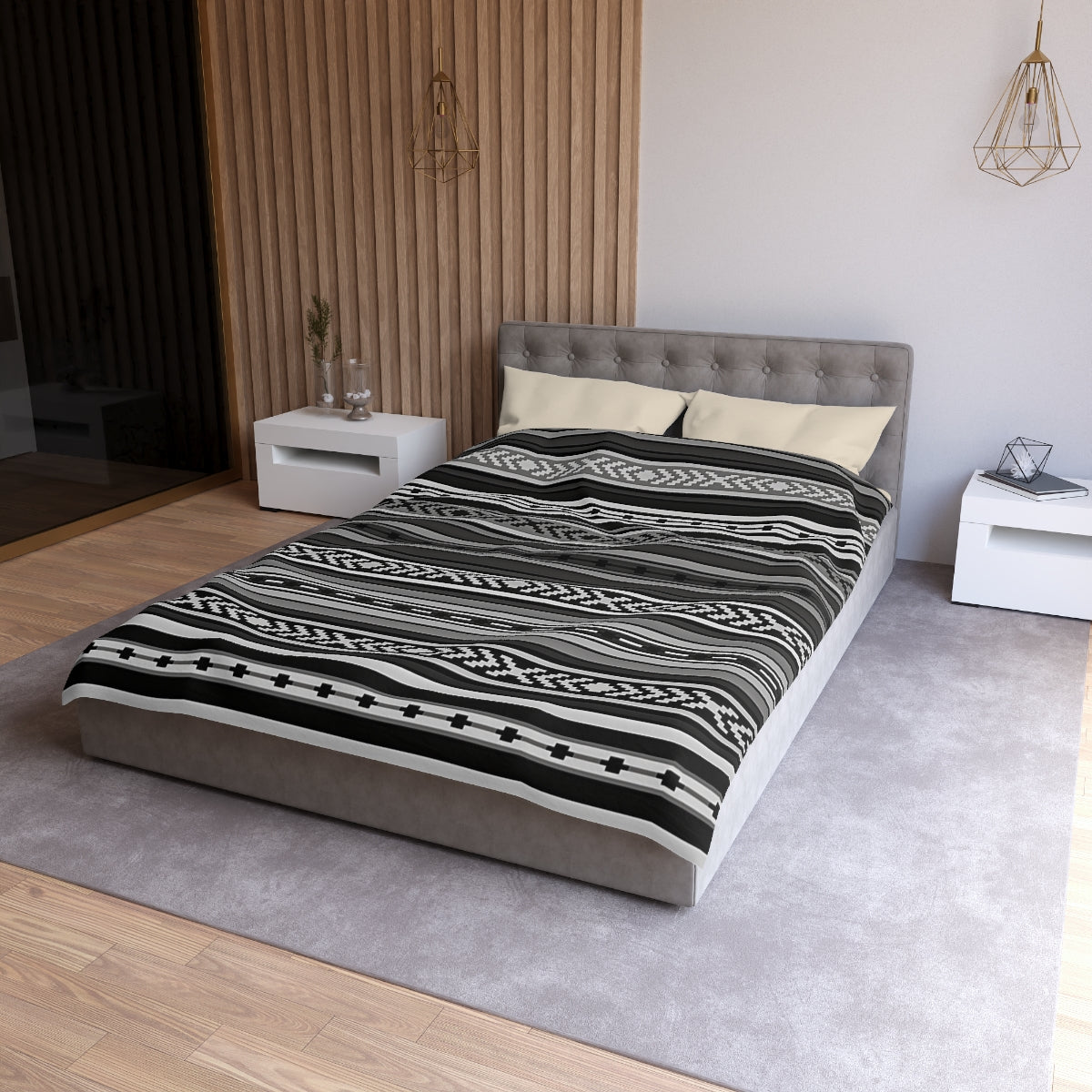 Santa Fe Gray Microfiber Polyester Duvet Cover Set with Invisible Zipper - Southwestern Style Bedding for Queen, King, Full & Twin Size - Perfect for Guest Rooms, Master Bedrooms & Vacation Homes