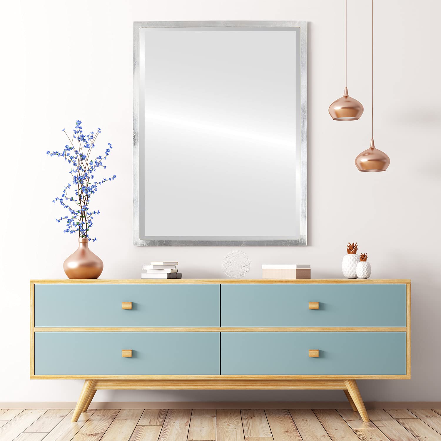 OVALCREST - 23.1x29.1 Inch Rectangle Wooden Beveled Wall Mirror with Silver Leaf & Brown Antique Finish - London Style Home Decor for Bathroom, Vanity, Bedroom, Living Room & Hallway - Perfect for Makeup, Dressing & Interior Design