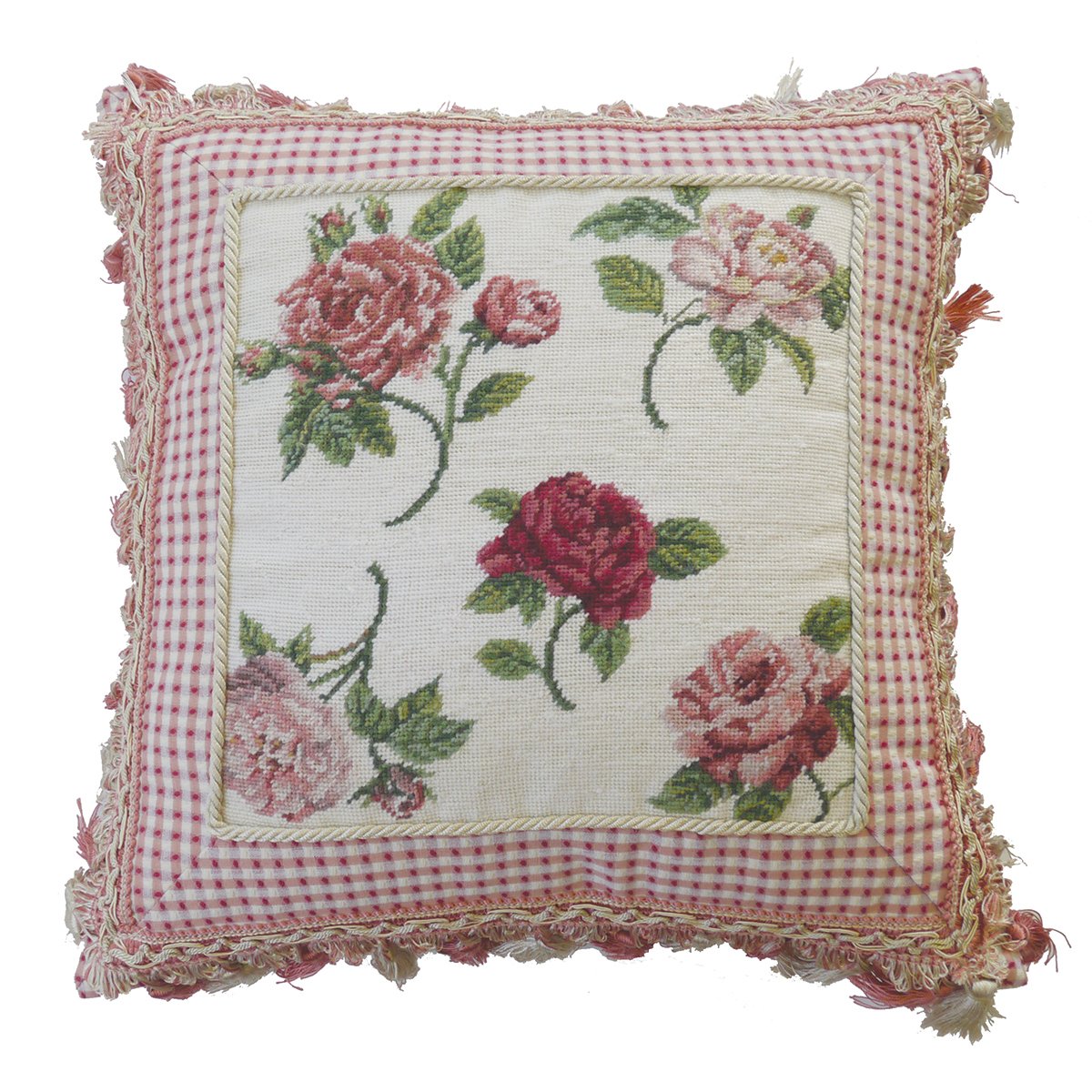 Reddout's Toss Rose Needlepoint Throw Pillow 16x16 Inch - Elegant Pink Decorative Cushion for Sofa, Couch & Bed - Perfect for Living Room, Bedroom & Home Decor