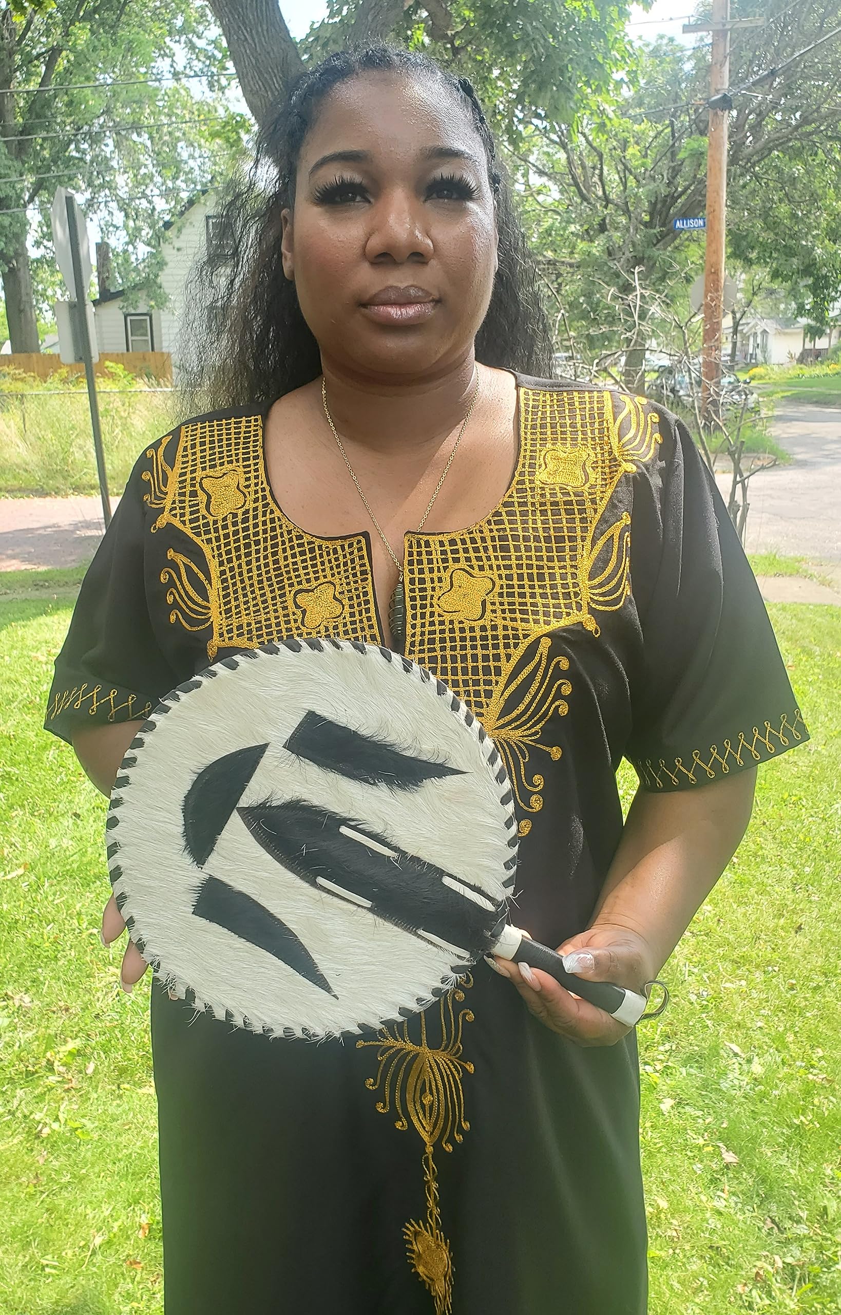 African Amaka Handmade Leather Fan - Authentic Nigerian Animal Skin Hand Fan for Weddings, Cultural Events & Home Decor | Perfect for Traditional Ceremonies, Gift Giving & Tropical Climate Cooling