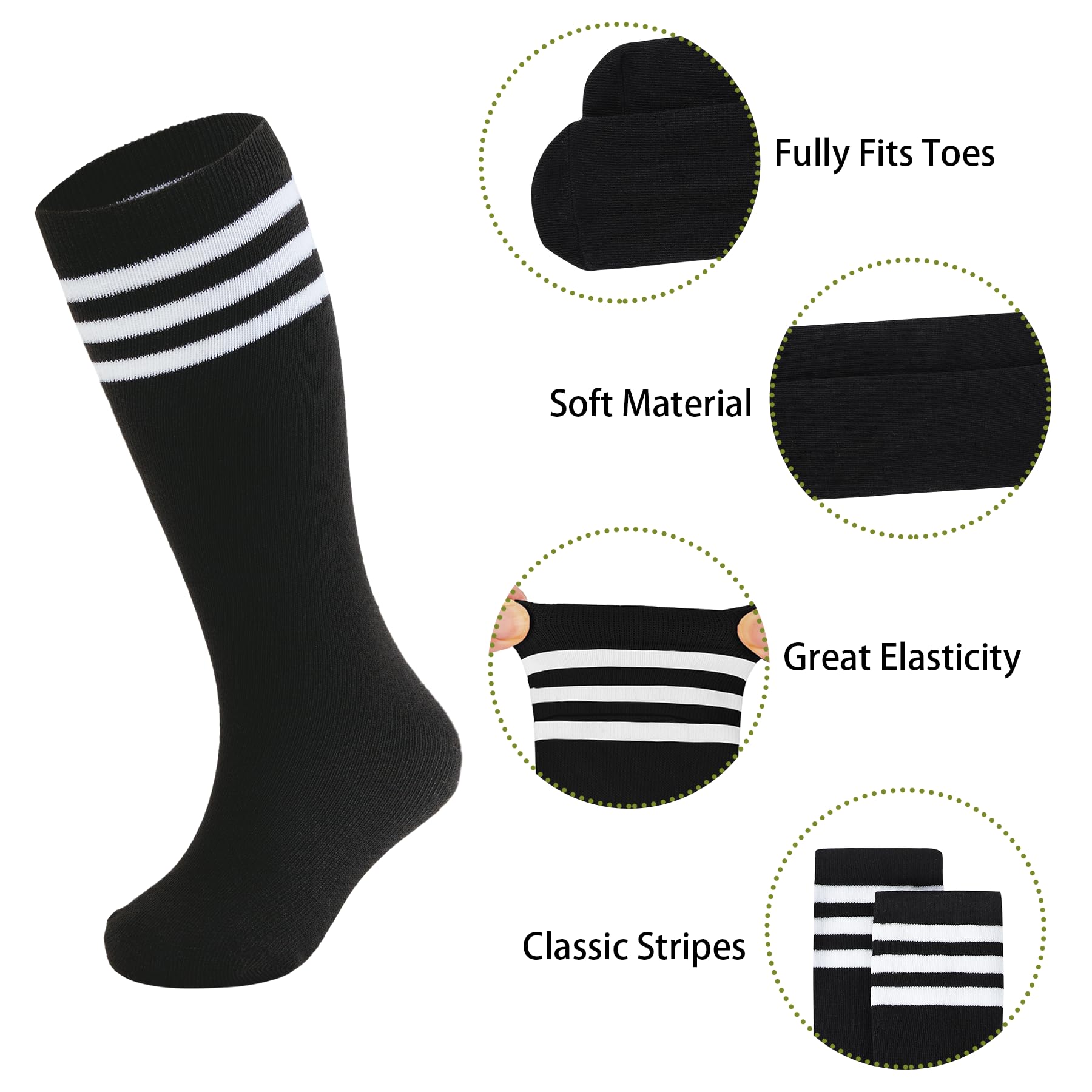 Zando 4 Pairs Kids Soccer Socks - Youth Athletic Knee High Socks for Boys & Girls - Baseball, Softball, Soccer Sports Socks - Perfect for School PE, Team Sports & Casual Wear
