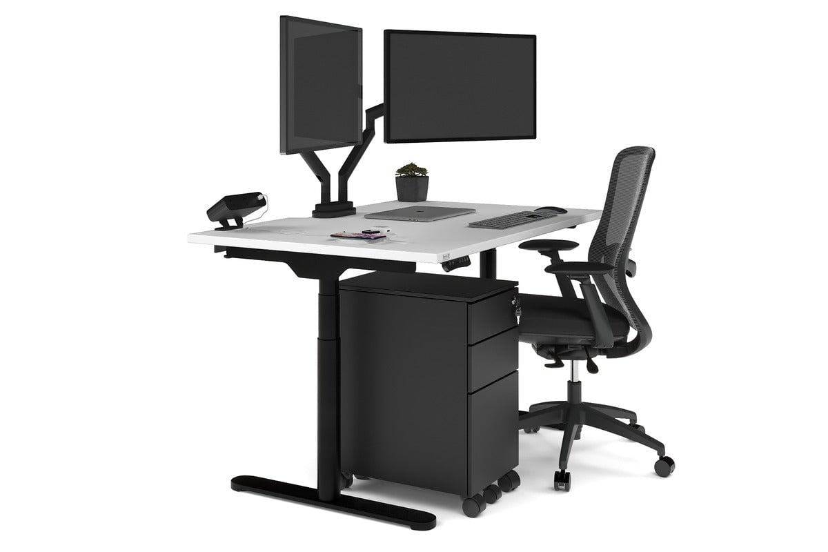 Flexi Premium Height Adjustable Single Workstation Desk - 1200L x 800W with Cable Management Scallop | Ergonomic Standing Desk for Home Office & Workspace