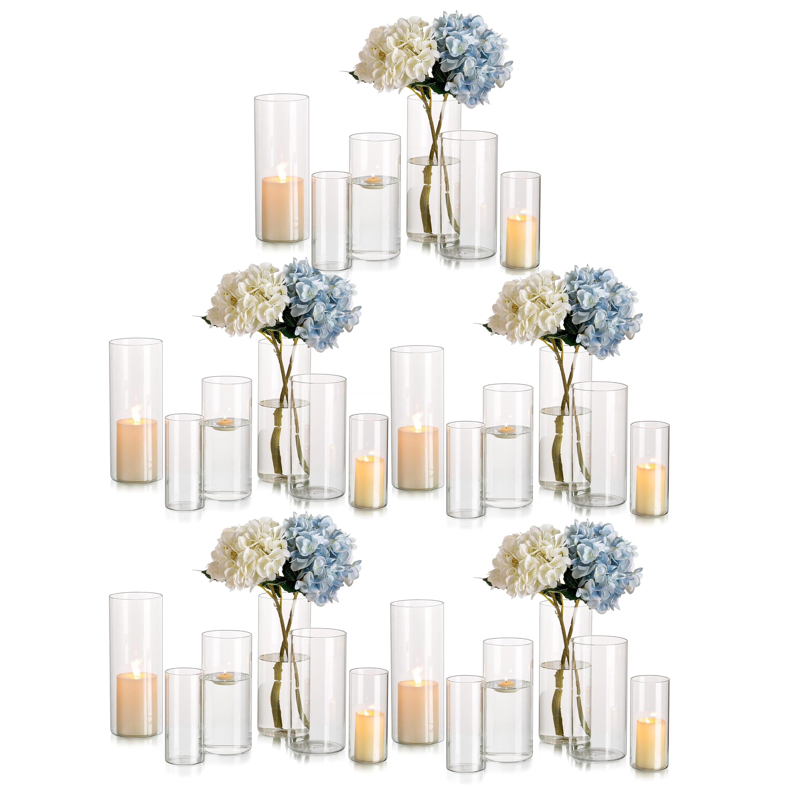 30-Piece Clear Glass Cylinder Vase Set - Modern Hurricane Candle Holders for Wedding Centerpieces, Floating Candles & Flower Arrangements - Bulk Cylinder Vases for Home Decor, Party & Event Table Decorations
