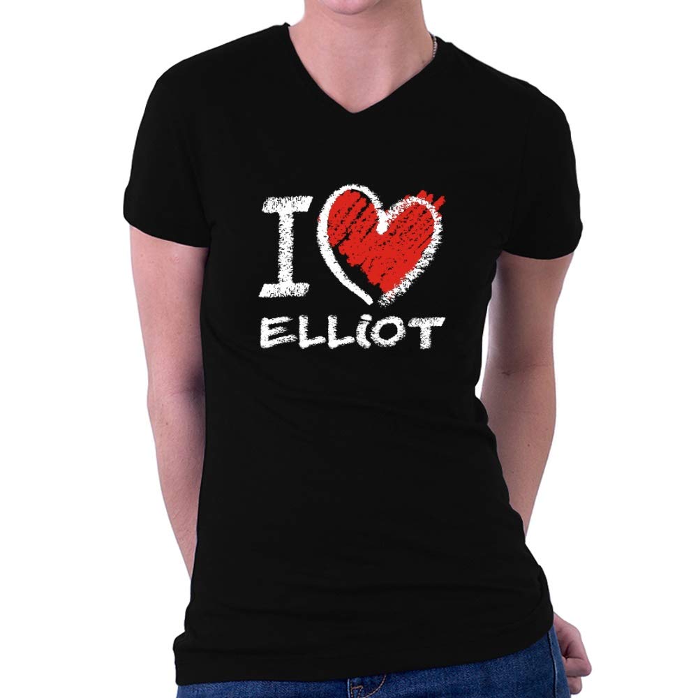 Teeburon I Love Elliot Chalk Style Women's V-Neck T-Shirt | Soft Cotton Casual Tee for Everyday Wear | Perfect for Date Nights & Weekend Outings