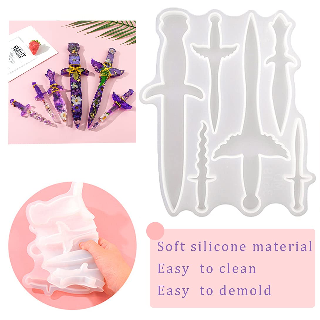 Epoxy Resin Dagger Molds - 6-Piece Silicone Jewelry Casting Set with Golden Craft Wire for Keychains, Cosplay, Theater Costumes & Home Decor | DIY Craft Supplies for Resin Art Projects