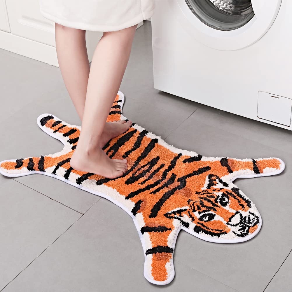 Non-Slip Tiger Bath Mat - 22x34 Inch Orange Shower Rug for Bathroom & Playroom