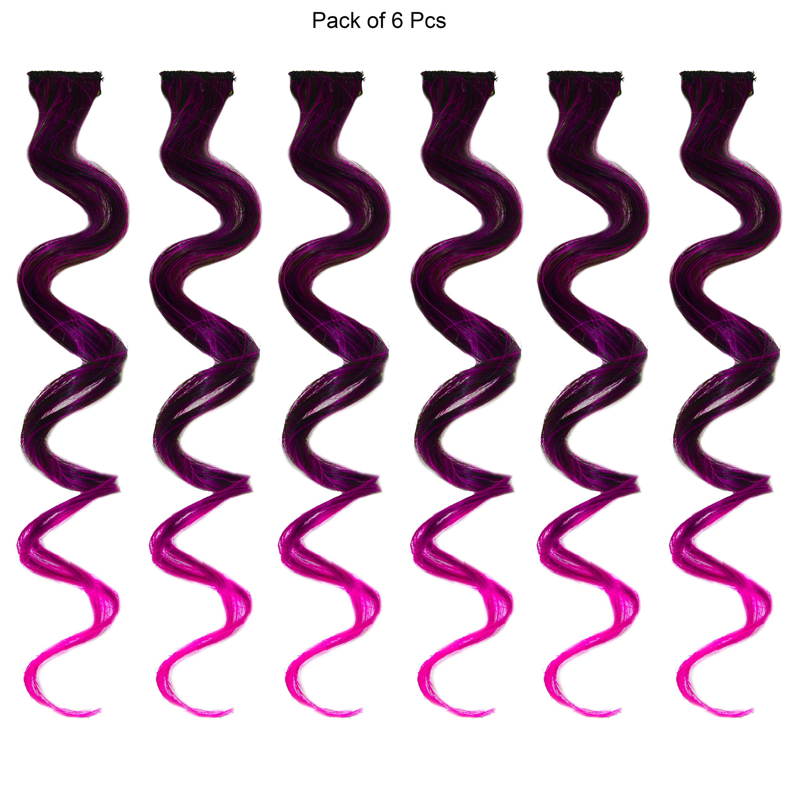 HEAVEN® 6-Piece Curly Hair Clip-In Extensions with Purple & Wine Highlights - Double Shade Human Hair Extensions for Women & Girls | Perfect for Parties, Weddings & Daily Styling