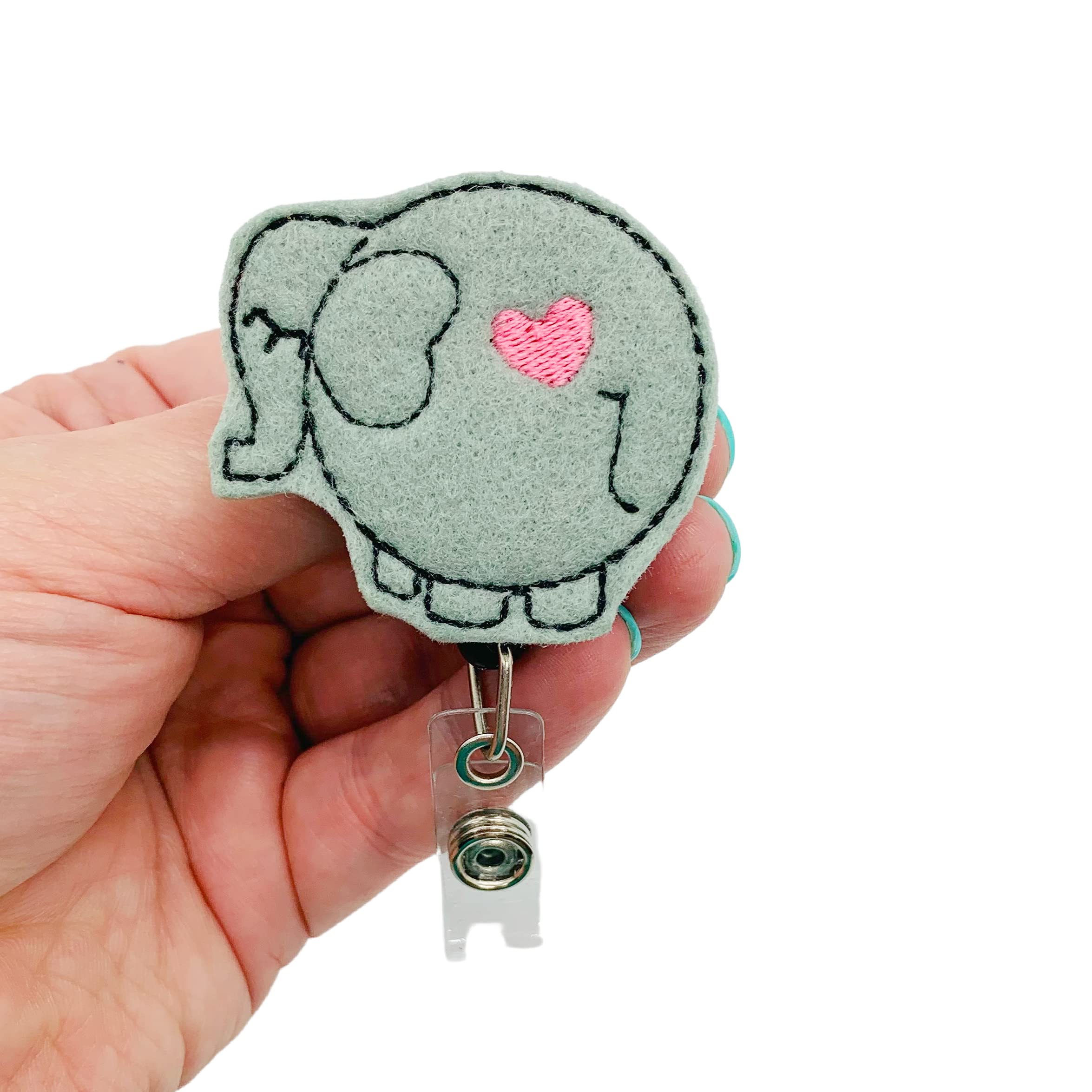 Retractable Elephant Butt Badge Reel - Cute Animal ID Holder with Heart Name Tag Clip for Nurses, Teachers & Office Workers