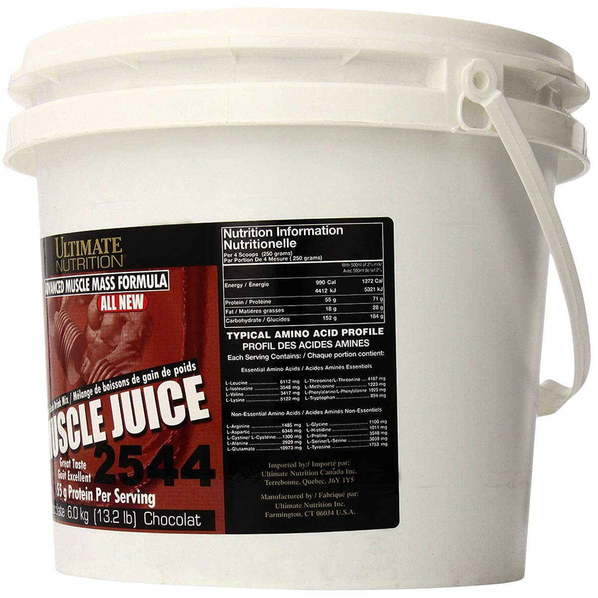 Ultimate Nutrition Muscle Juice 2544 Whey Protein Isolate - High Protein Weight Gain Powder with 55g Protein Per Serving, Chocolate Flavor, 13.2 lbs - Perfect for Post-Workout Recovery & Muscle Building