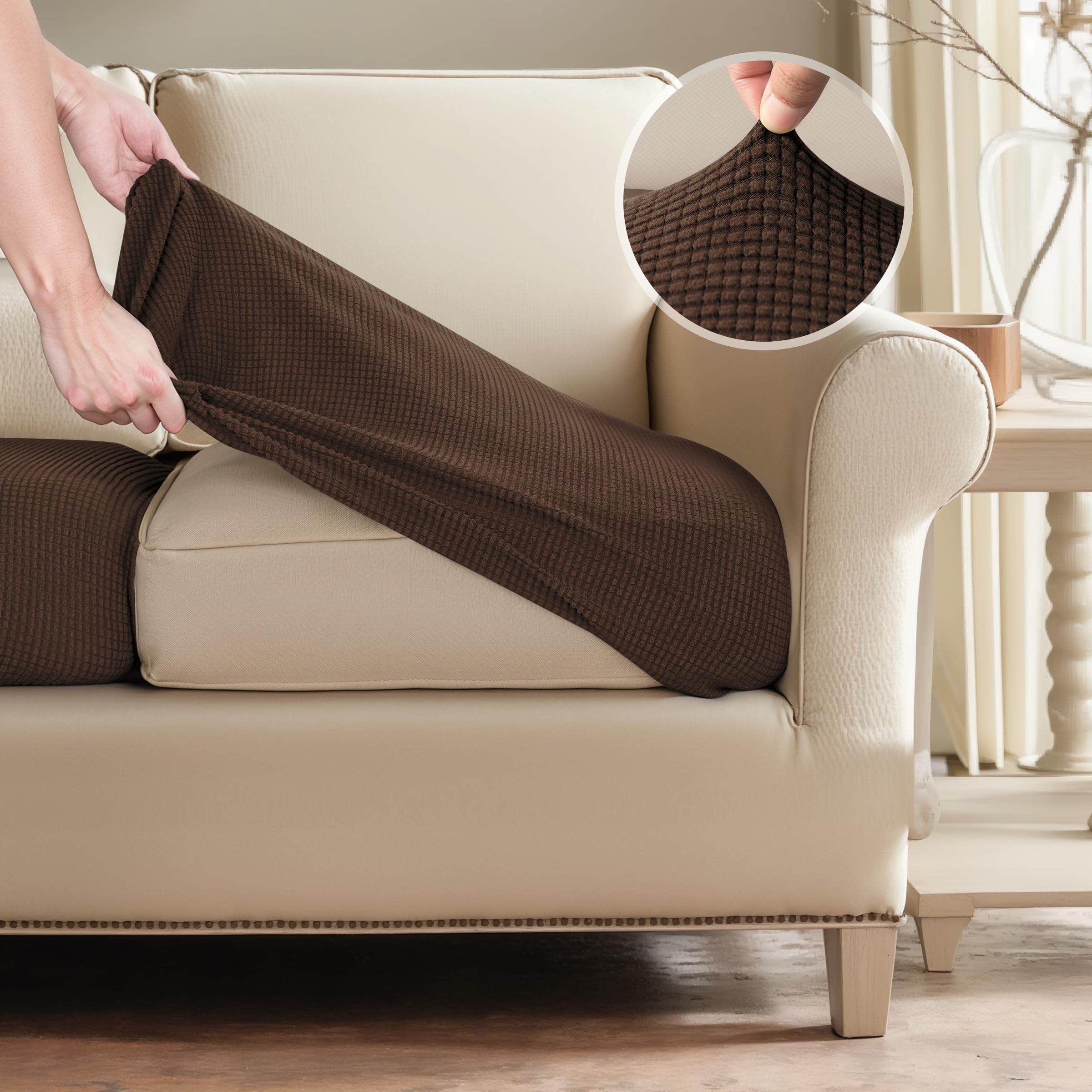SUBRTEX Stretch Couch Covers 2-Pack - Elastic Spandex Slipcovers for Sofa, Loveseat, RV & Chair Cushions - Chocolate Brown Furniture Protectors - Perfect for Home, Office & Travel Use