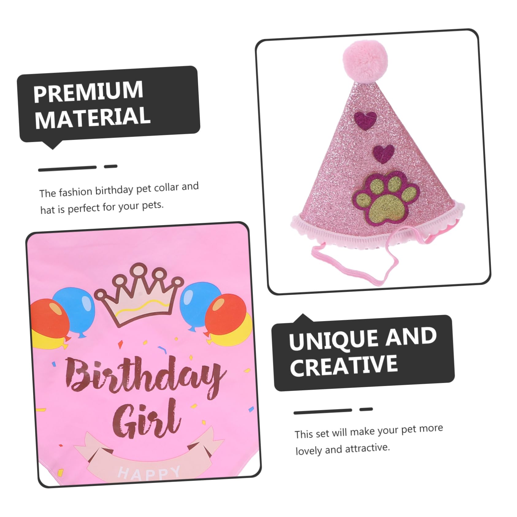 GRIRIW Dog Birthday Hat & Collar Bib Set - Adjustable Pet Party Accessories for Small Medium Large Dogs - Perfect for Birthday Parties, Halloween & Christmas Costumes