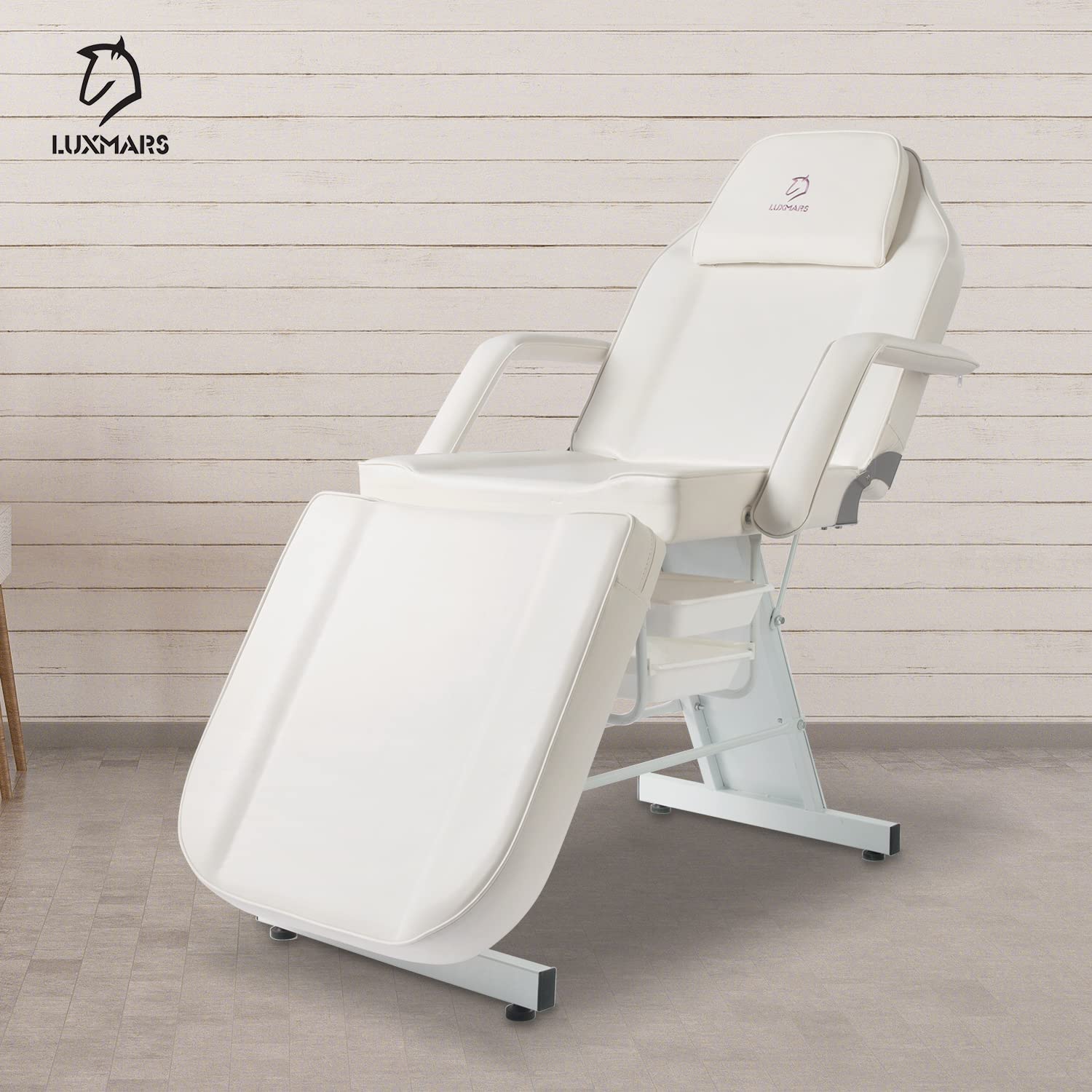 Professional Hydraulic Facial Massage Chair with Adjustable Stool - Tattoo, Lash & Beauty Spa Bed for Salon & Home Use - White