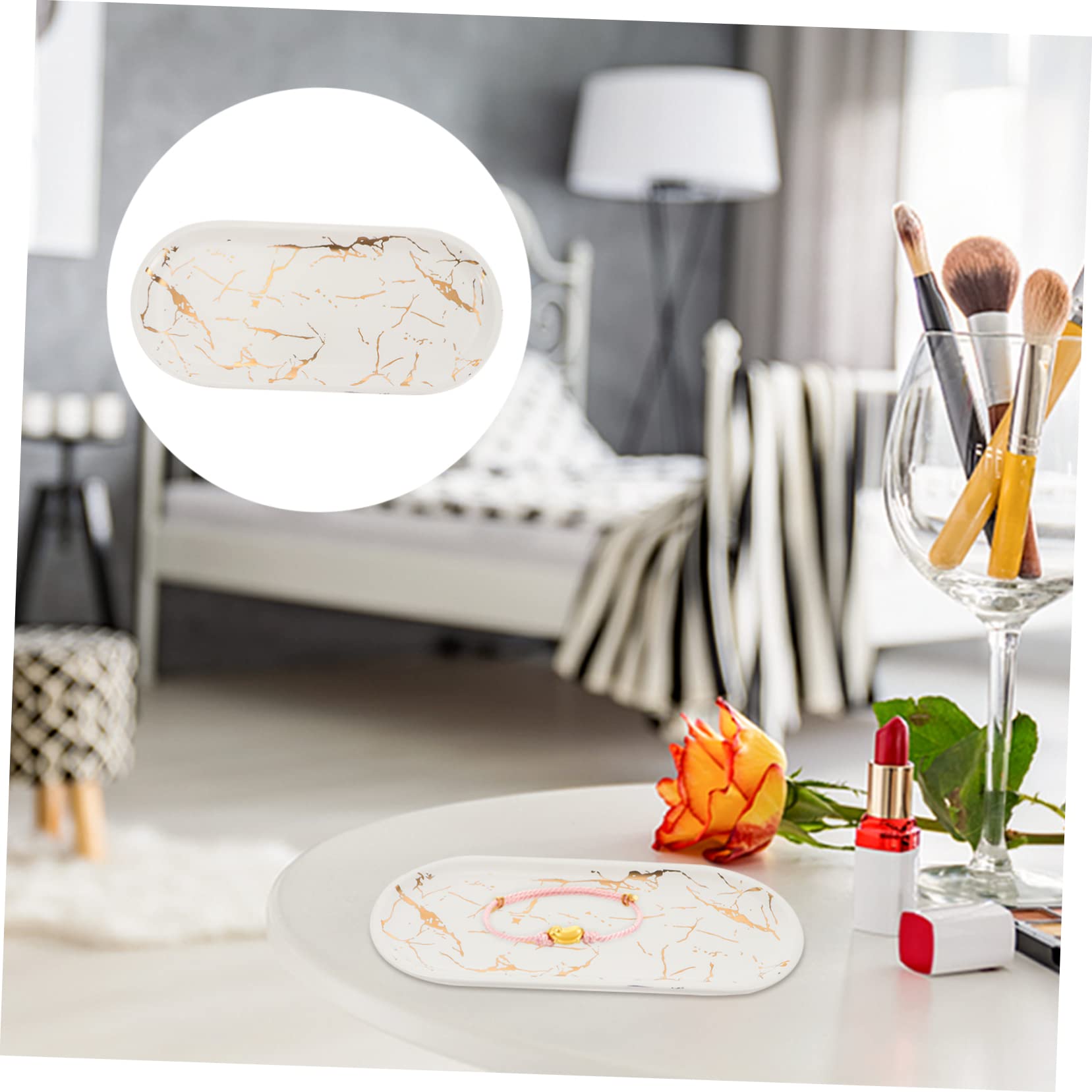 1pc White Marble Ceramic Plate - Elegant Jewelry Tray & Sushi Dish for Home Decor, Dining, and Gift Giving | Perfect for Jewelry Display, Sushi Serving, and Party Appetizers