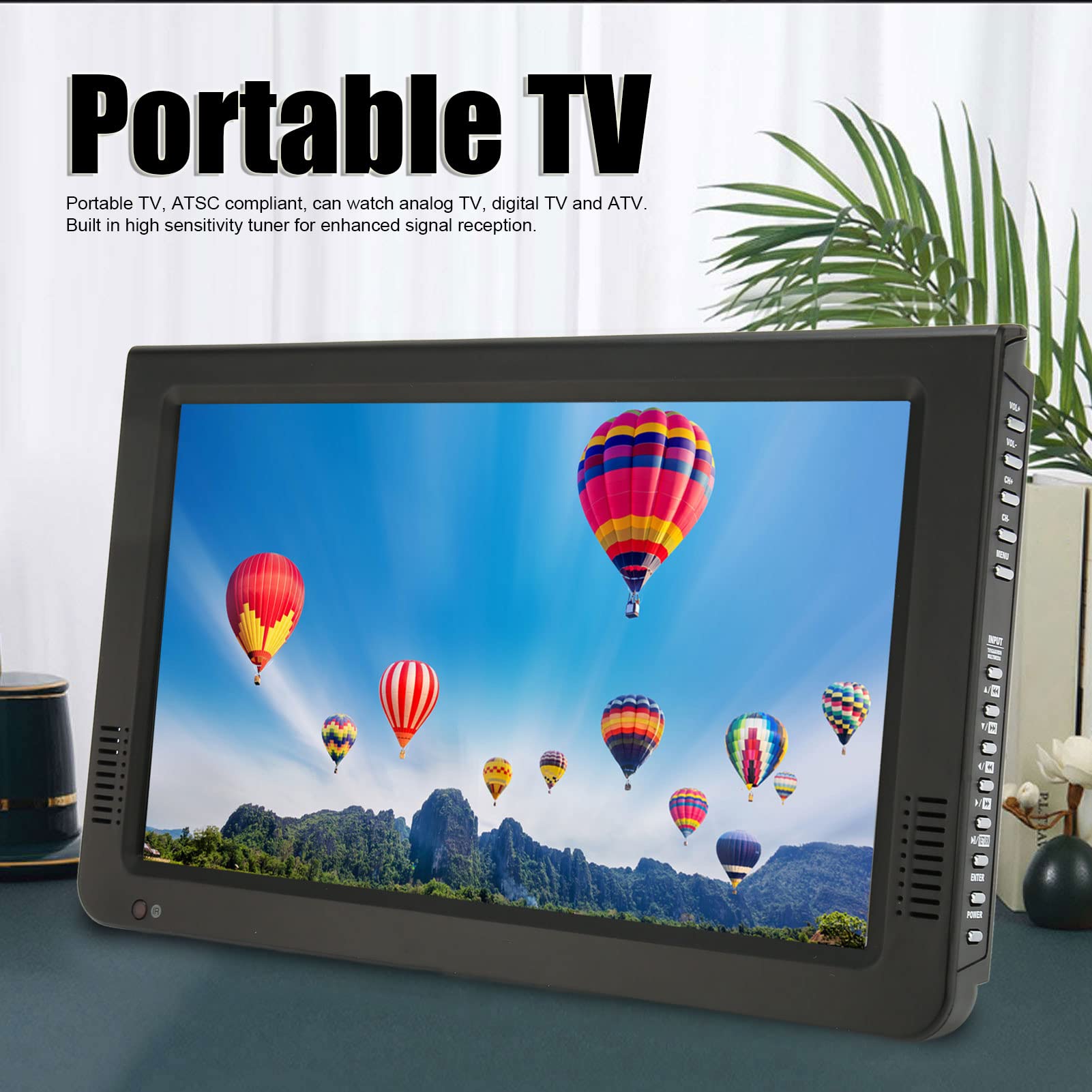 10 Inch Portable TV with Antenna - 1024X600 HD Mini Car TV with ATSC Tuner, Supports VGA/HDMI/AV/PC/Headset/USB - Ideal for Road Trips, Camping & Emergency Use (48.25MHz-863.25MHz)