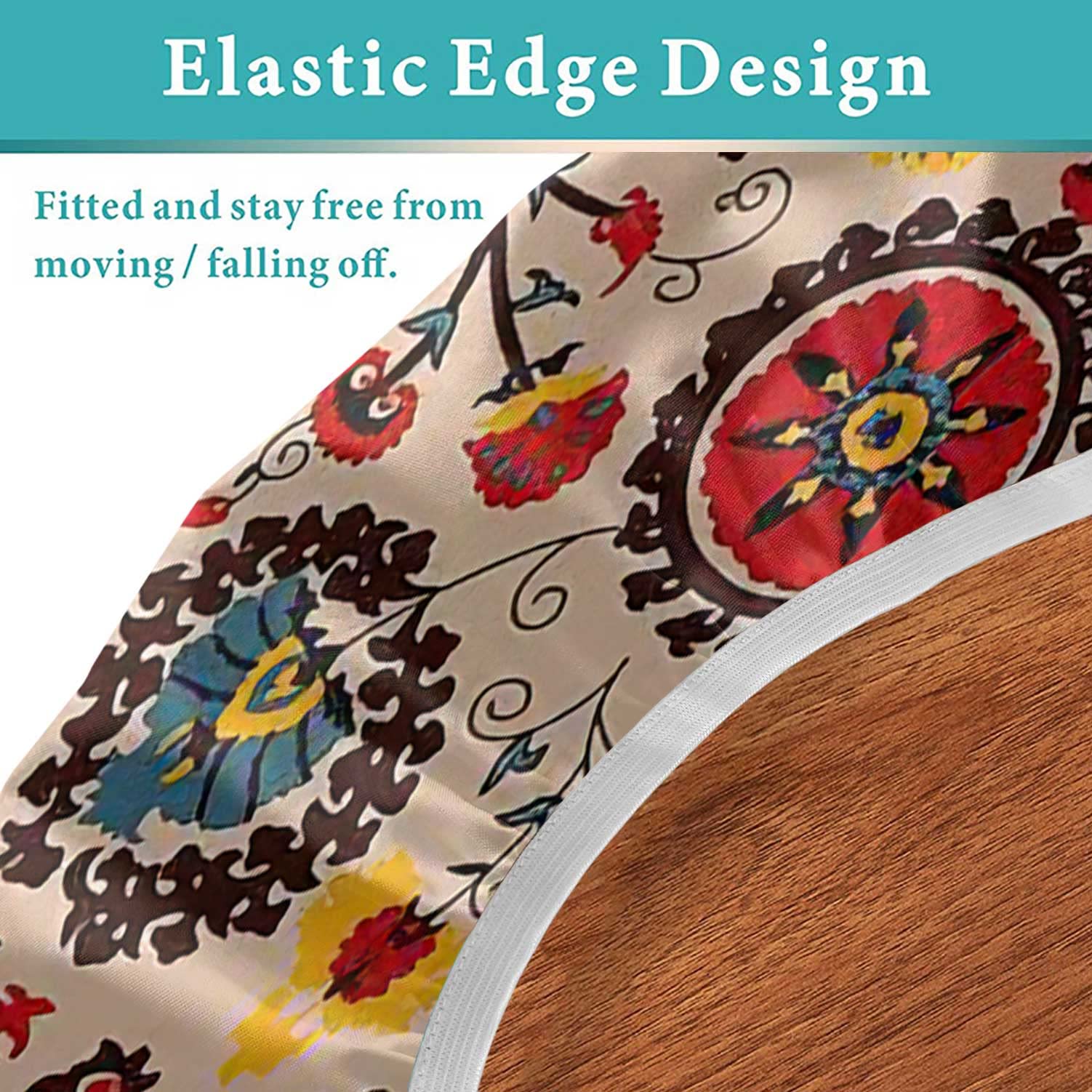 Boho Sunflower Oval Fitted Tablecloth - Waterproof Wrinkle-Resistant Elastic Edge Table Cover for 48