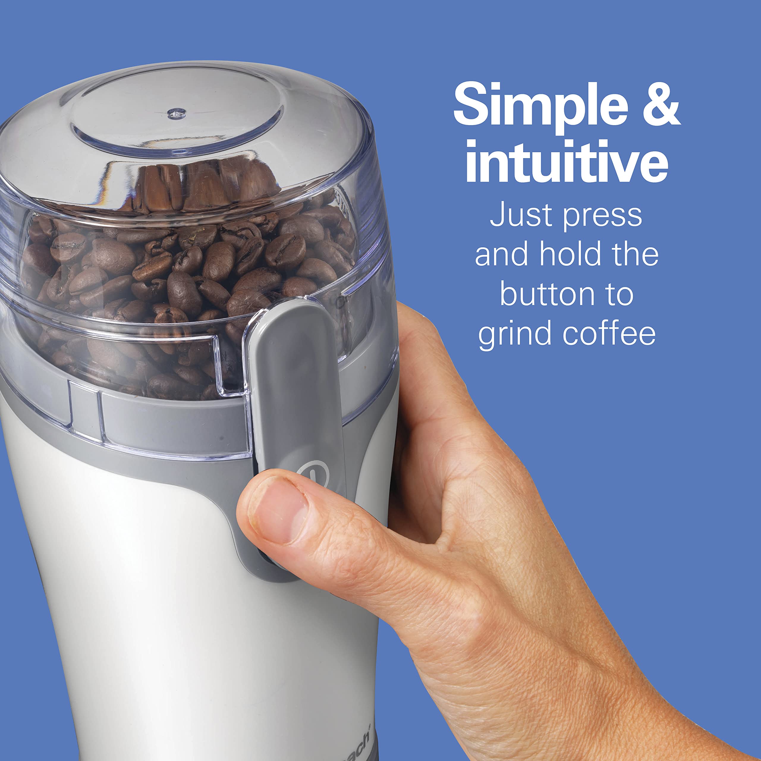 Hamilton Beach Fresh Grind Electric Coffee Grinder - Stainless Steel Blades for Beans, Spices & Herbs - Removable Chamber - Makes 12 Cups - White - Perfect for Home Kitchen & Coffee Enthusiasts