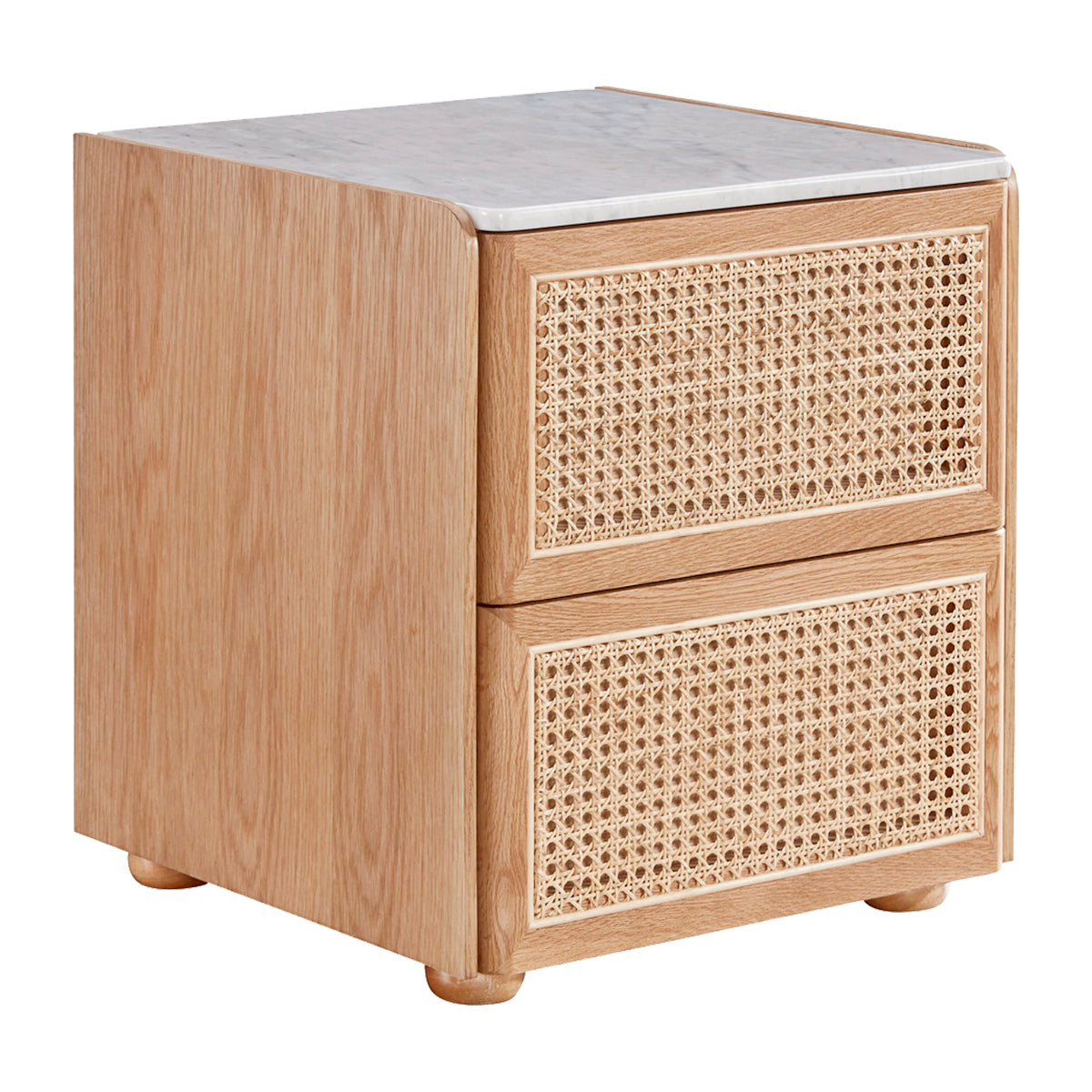 Delta Marble Rattan Bedside Table - Modern Nightstand with Storage Shelf for Bedroom, Living Room & Dorm | Stylish Accent Furniture for Home Decor