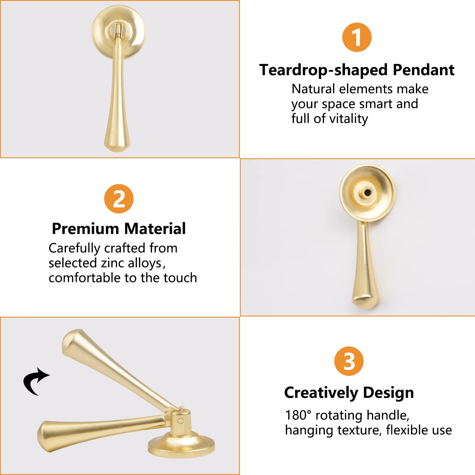MOROBOR Teardrop-Shaped Cabinet Pulls - 4 Pack Solid Brushed Gold Drawer Handles - Zinc Alloy Knobs with Mounting Screws for Kitchen Cabinets, Dressers & Furniture - Elegant Home Decor Upgrade