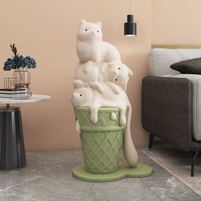 Melted Ice Cream Cat Statue - Unique Resin Sculpture Home Decor for Cat Lovers | Perfect for Living Room, Bedroom, or Office Desk Decoration