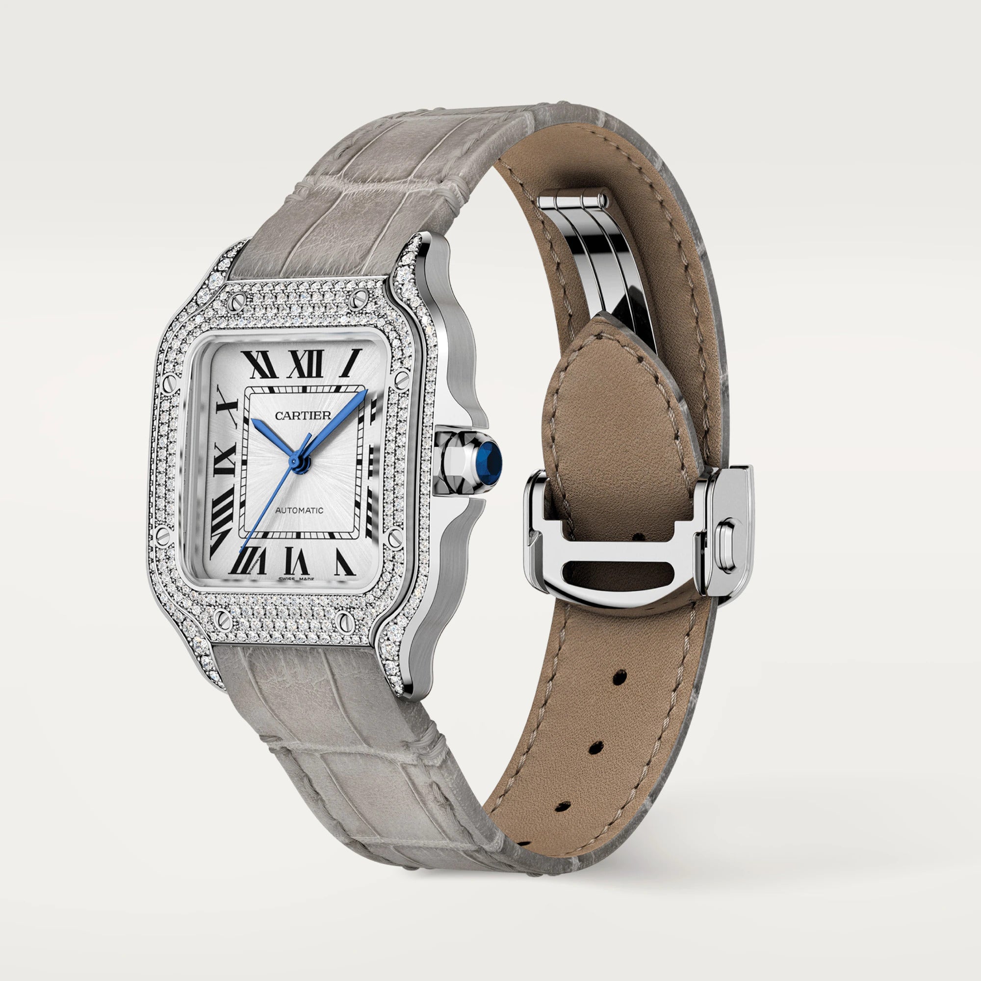 Cartier Santos 18K White Gold & Diamond Unisex Luxury Watch for Men & Women - Perfect for Formal Events, Business Meetings & Special Occasions