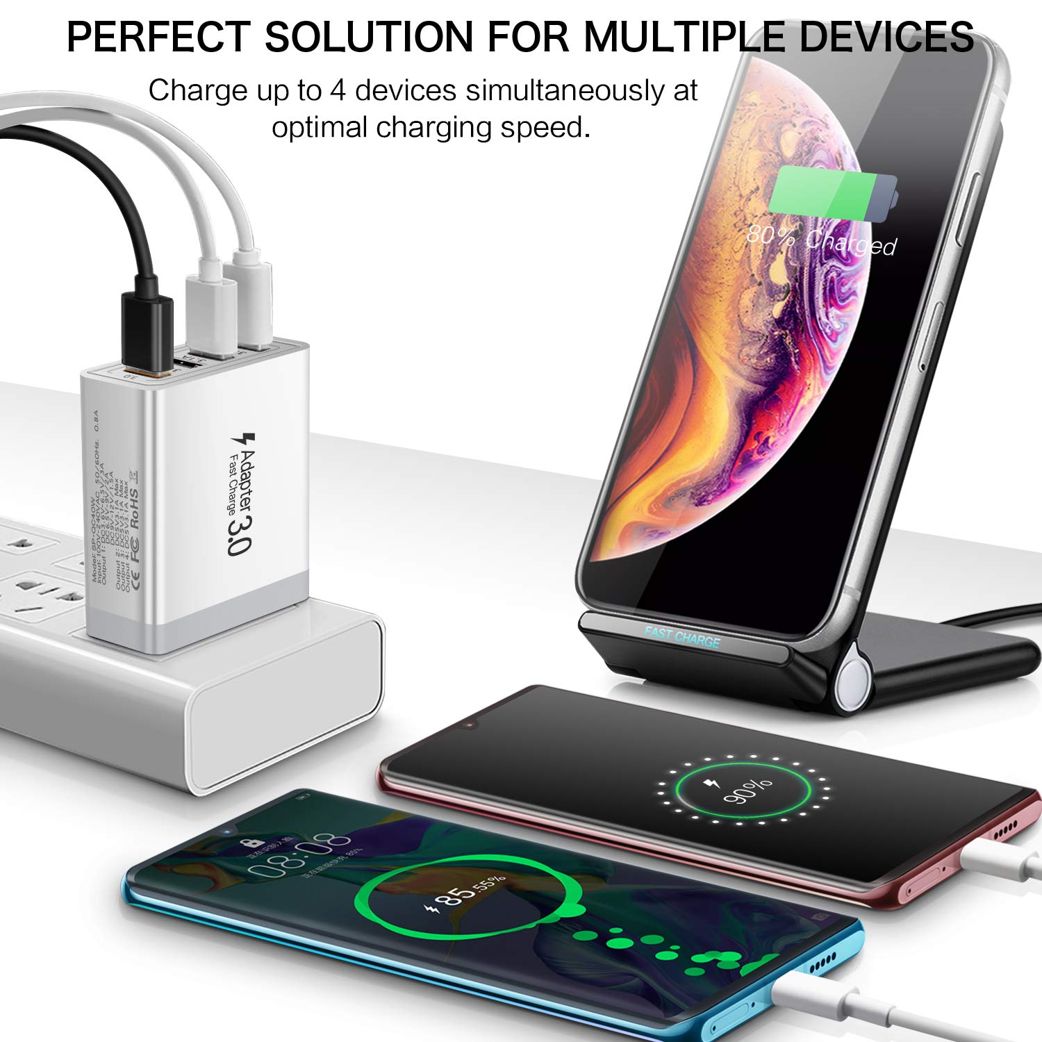 33W 4-Port USB Wall Charger Fast Charging Block - Multiport USB Plug Cube Brick for iPhone 15/15 Pro, Samsung Galaxy, iPad Mini/Pro/Air - Perfect for Home, Office & Travel Charging Needs