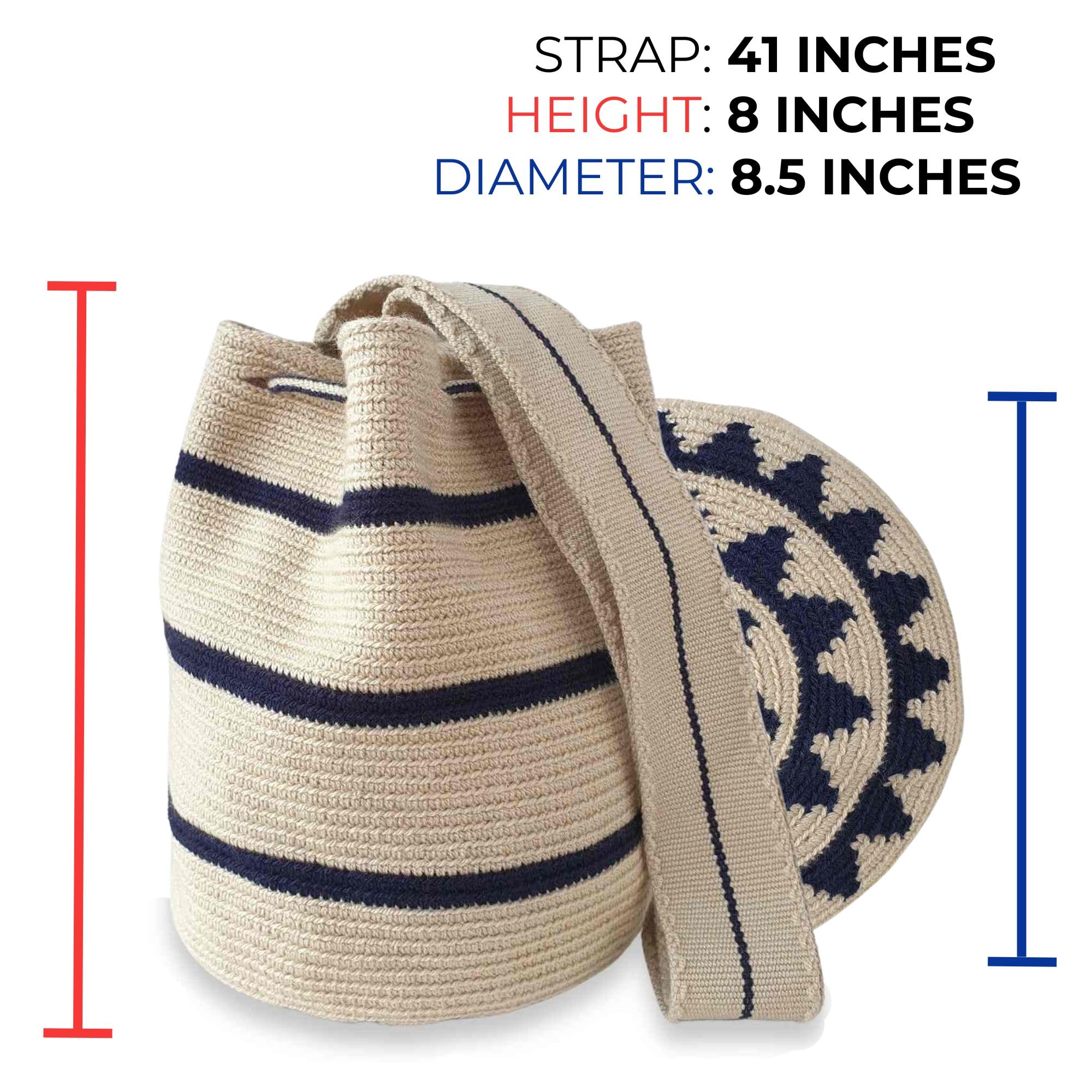 Fairtrade Authentic WAYUU Bag from Colombia - Medium Crochet Crossbody Handmade Purse, Bucket Bag, Artisan Craft (Wula) - Perfect for Beach, Travel & Boho Fashion Accessories