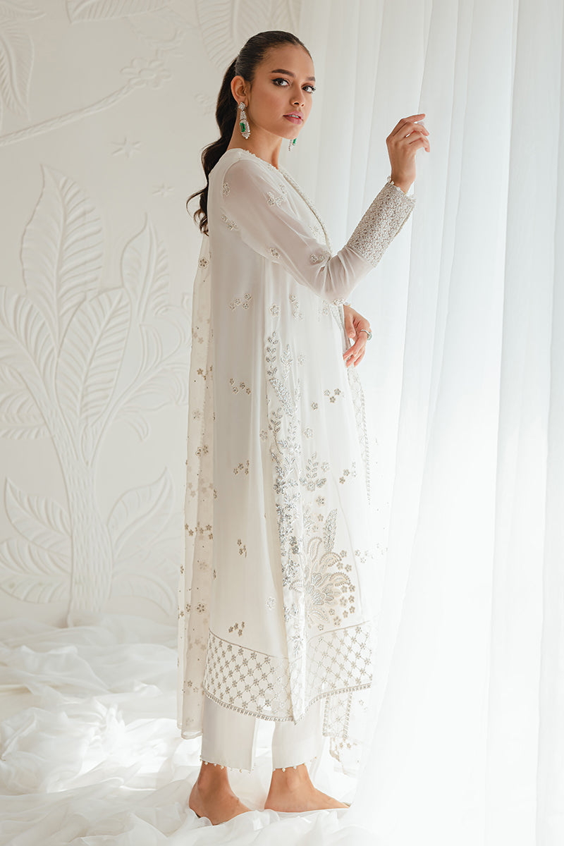 IVORY GLINT 4PC CHIFFON EMBROIDERED SUIT SET - Elegant Women's Formal Outfit for Weddings, Parties & Special Occasions