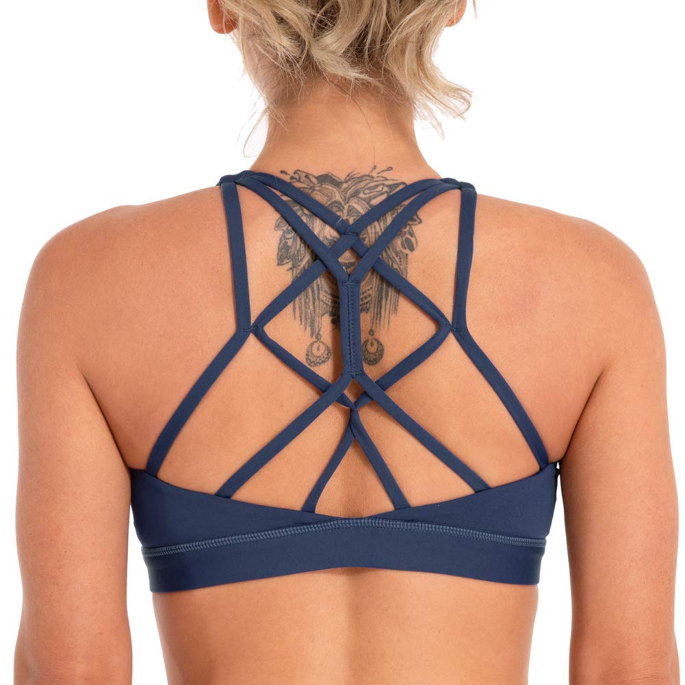 Women's Low Support Padded Sports Bra - Criss Cross Back for Yoga & Workout