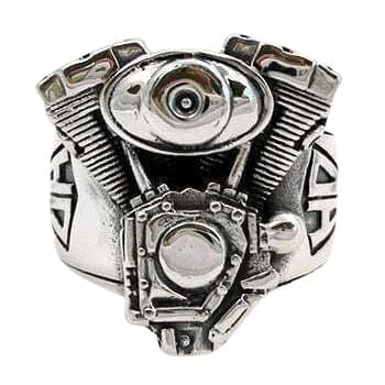 Sterling Silver Chopper Motorcycle Engine Biker Ring for Men - Heavy Duty Biker Jewelry - Perfect for Motorcycle Riders & Biker Gangs - Gift for Bikers & Rock Music Fans