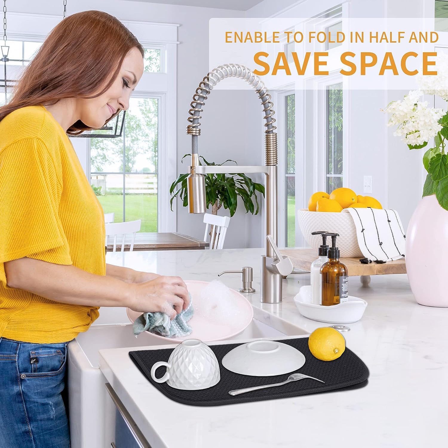 2 Pack Super Absorbent Microfiber Dish Drying Mats - 16x24 Inch Large Kitchen Counter Drying Pads | Non-Slip Dishes Drainer Mats for Sink, Countertop & Dish Rack (Perfect for Drying Dishes, Cups & Utensils)